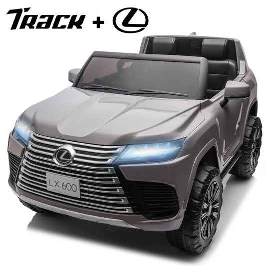 Track Seven 24V 2 Seater Ride on Car, Licensed LEXUS LX600 Electric Car with Remote, 20" Width Seat, Bluetooth, LED Lights, Key Start, Portable Handle, 24V Ride on for Boys Girls Age 3+, Grey