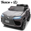 Track 7 24V 2 Seater Ride on Car, Licensed LEXUS LX600 Electric Car with Remote Control, 20" Width Seat, Bluetooth, LED Lights, Key Start, Portable Handle, 24V Ride on for Boys Girls Age 3+, Grey
