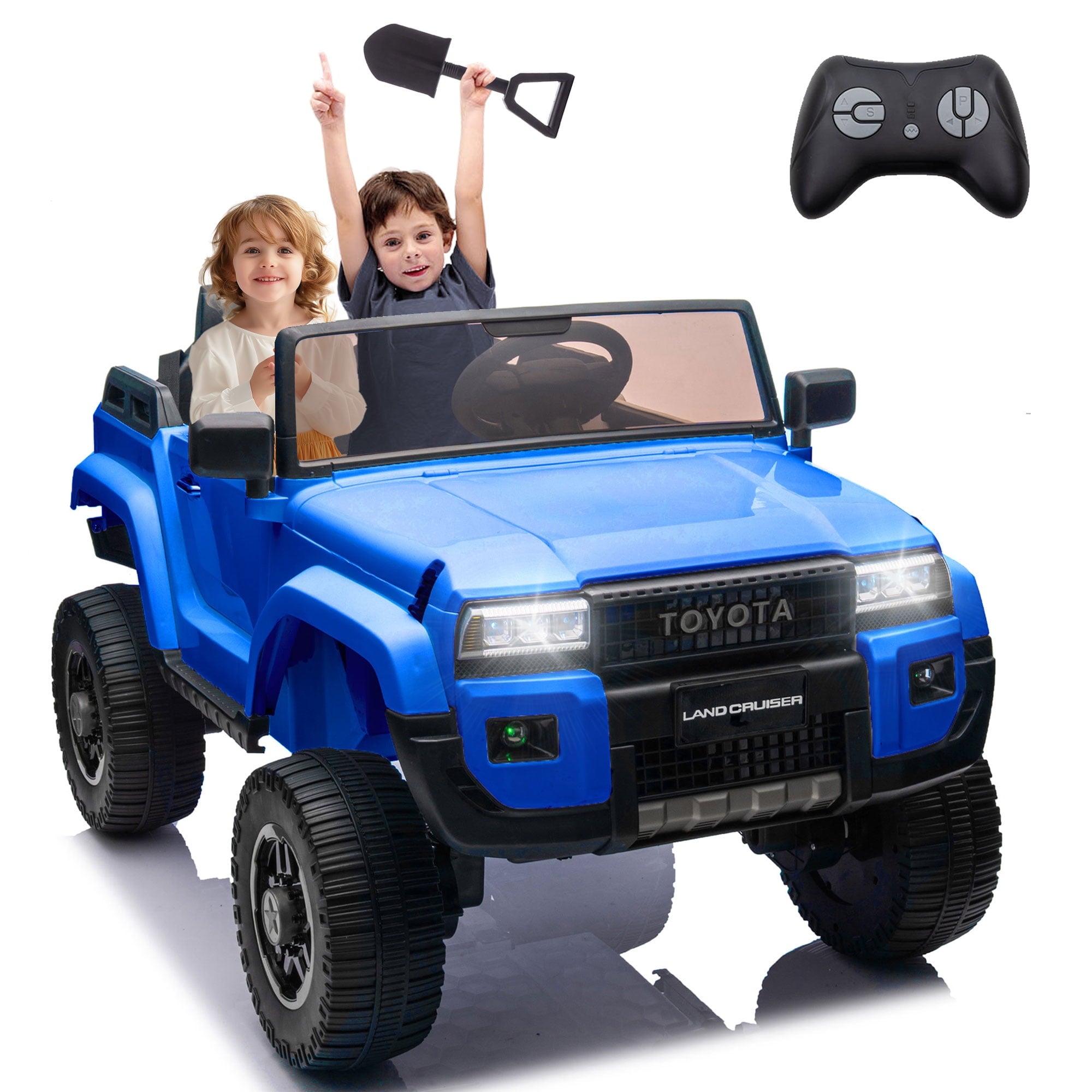 Track 7 24V 2-Seater Ride on Car, Licensed Toyota LC 250 Electric Car with Remote Control, Music, Bluetooth, Front Storage Space, Shovel, Electric Ride on Truck for Boys Girls Age 3+, Pink