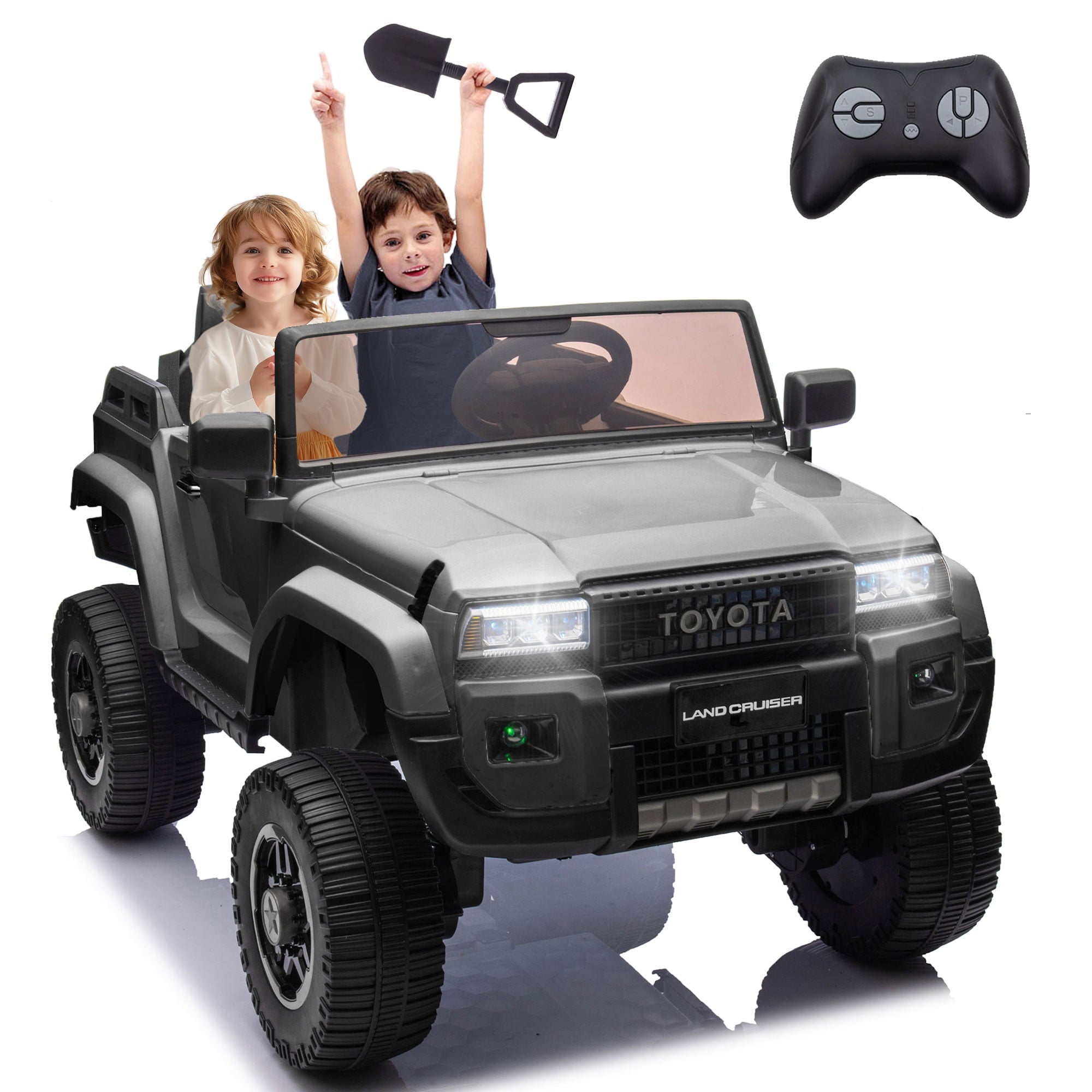 Track 7 24V 2-Seater Ride on Car, Licensed Toyota LC 250 Electric Car with Remote Control, Music, Bluetooth, Front Storage Space, Shovel, Electric Ride on Truck for Boys Girls Age 3+, Pink