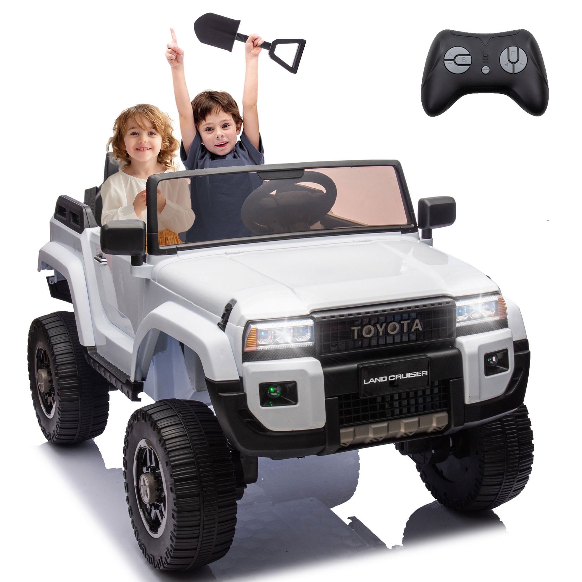 Track 7 24V 2-Seater Ride on Car, Licensed Toyota LC 250 Electric Car with Remote Control, Music, Bluetooth, Front Storage Space, Shovel, Electric Ride on Truck for Boys Girls Age 3+, Pink