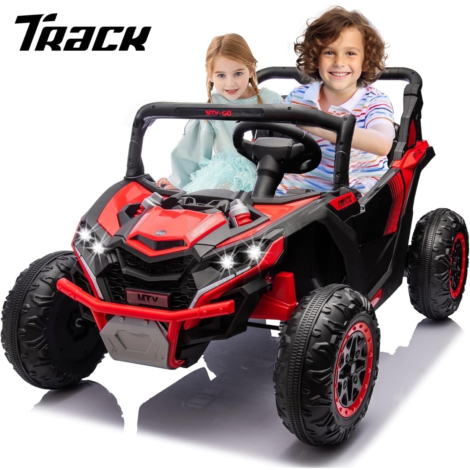 Track Seven 24V 2-Seater Ride on UTV, 20" Large Seat, 2 x 200W Powerful Motors, 4.5 mph Max Speed, Ride on Car w/Remote Control, MP3, Lights, Battery Powered Electric Car for Boys Girls Age 3+, Black