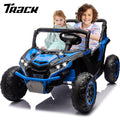 Track 7 24V 2-Seater Ride on UTV, 20" Large Seat, 2 x 200W Powerful Motors, 4.5 mph Max Speed, Ride on Car w/Remote Control, MP3, Lights, Battery Powered Electric Car for Boys Girls Age 3+, Blue