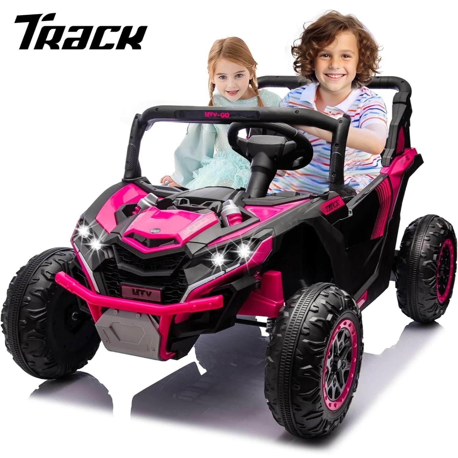 Track 7 24V 2-Seater Ride on UTV, 20" Large Seat, 2 x 200W Powerful Motors, 4.5 mph Max Speed, Ride on Car w/Remote Control, MP3, Lights, Battery Powered Electric Car for Boys Girls Age 3+, Red
