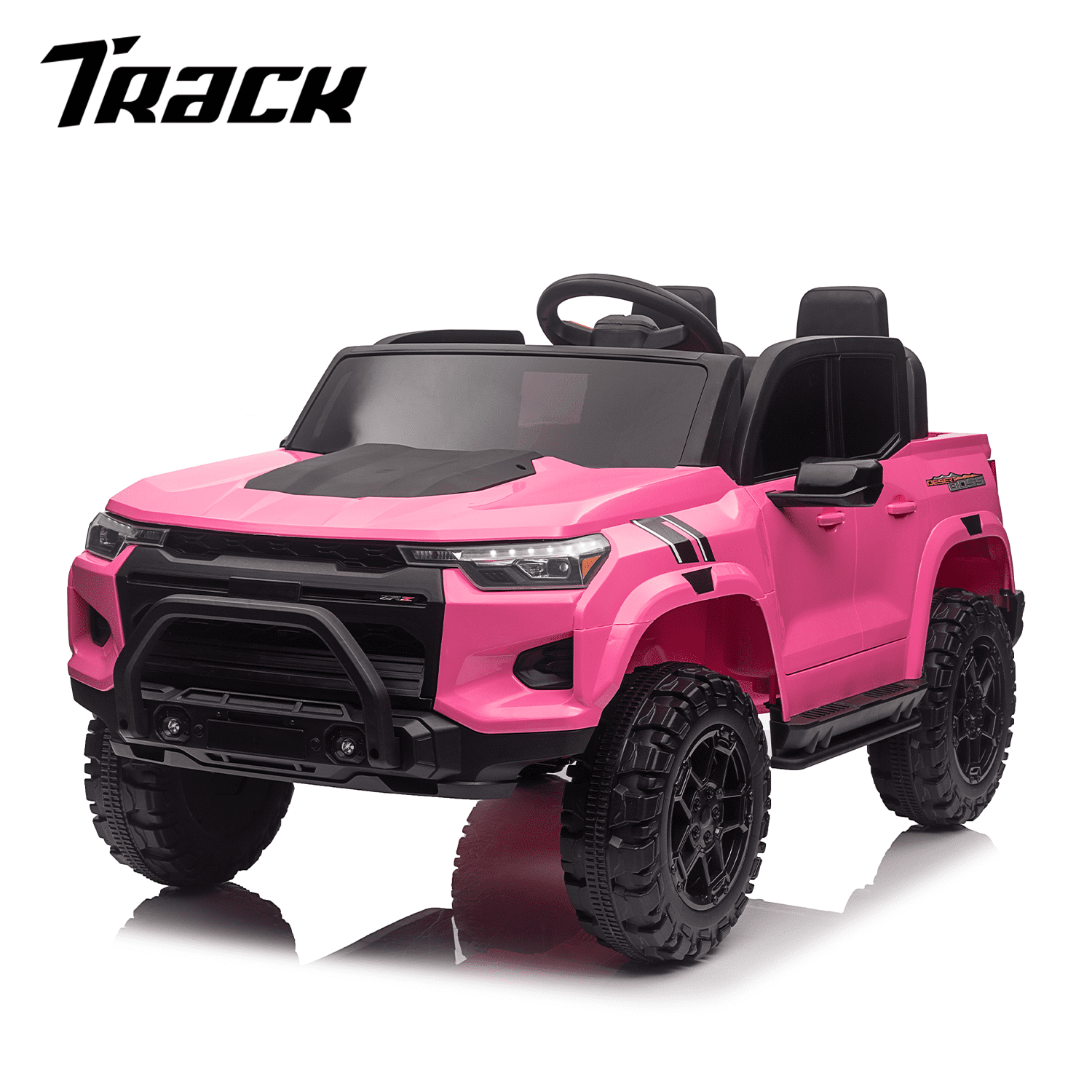 Track 7 24V 2-Seats Electric Pickup car for kid 3+, 2.4G Parents Remote Control, 3 speed adjustable, 2-Point Safety Belt, Pink