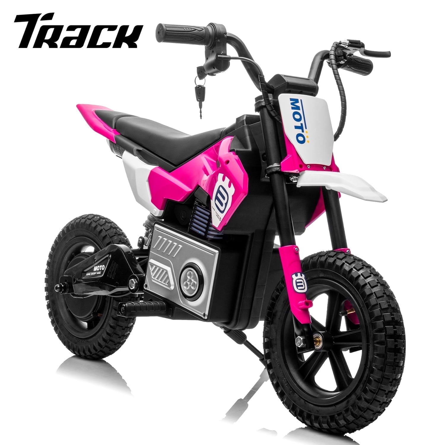 Track Seven 24V Electric Dirt Bike, 200W Motocross Ride on Motorcycle with Hand Operated Brakes, Adjustable Speed, LED Lamp, Music, Max Speed 10mph, Electric Motorcycle for Kids Age 5+, Red