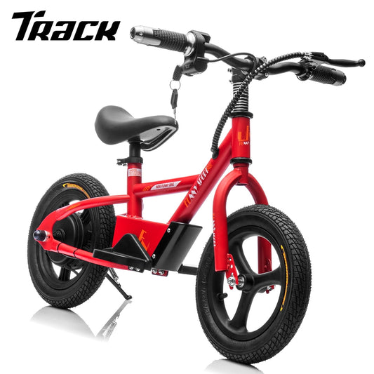 Track Seven 24V Electric Dirt Bike, Kids Electric Motorcycle, Max Speed 10 mph, Height Adjustable, Power Display, Hand-Operated Brakes, Electric Balance Bike for Boys Girls Age 3+, 24V Ride on Car, Red