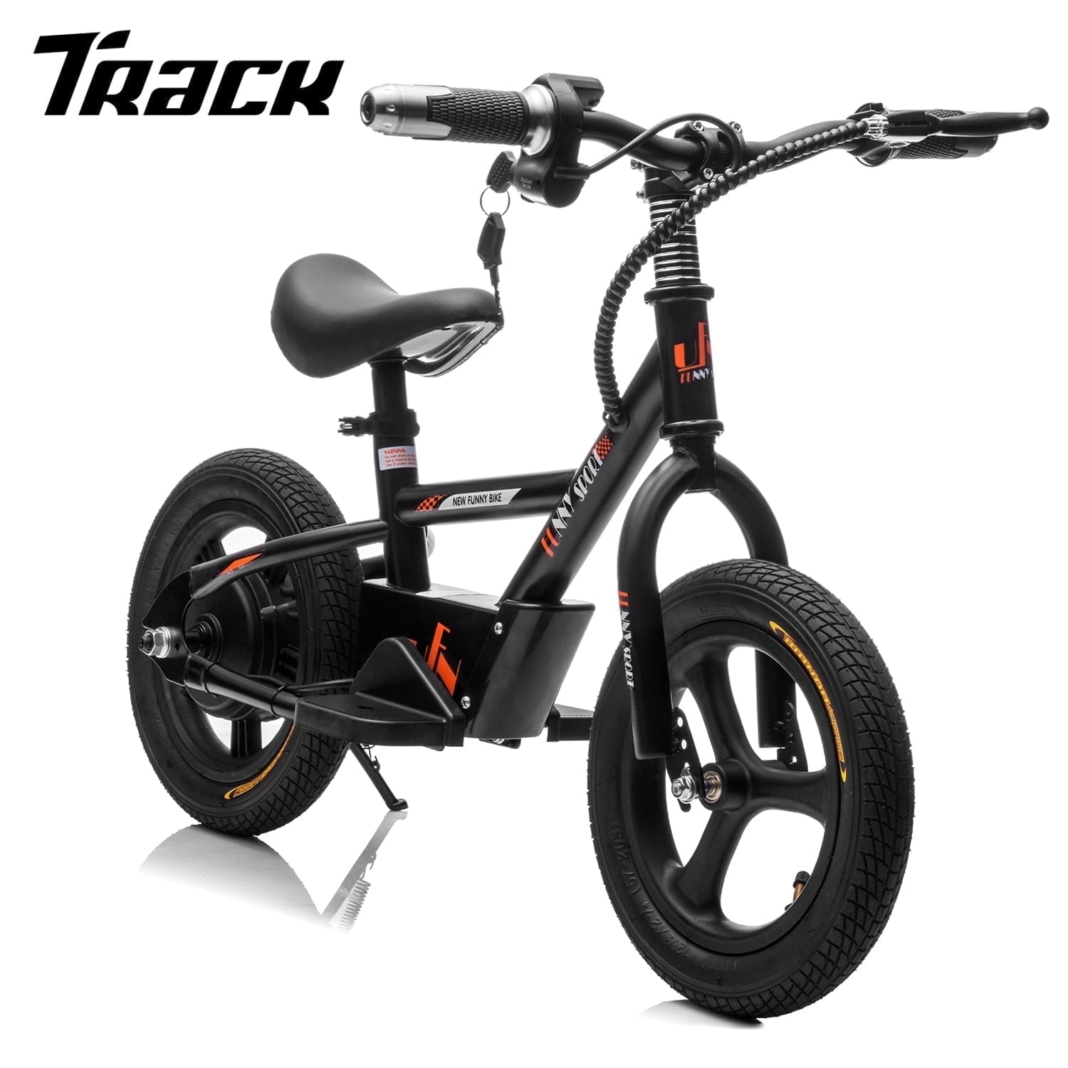Track Seven 24V Electric Dirt Bike for Kids, 150W Electric Motorcycle Up to 10 MPH, Hand-Operated Brakes Electric Balance Bike for Ages 3+, Power Display, Height Adjustable, Key Start, Black