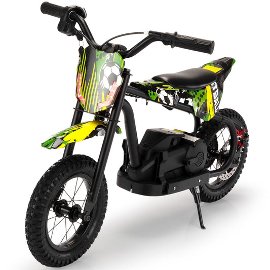 Track Seven 24V Electric Dirt Bike, Kids Ride-On Motorcycle with LED Lights, Adjustable Speed, Rear Disc Brake, Power Display, Max Speed 13 mph, 250W Ride On Car Toy for Boys Girls Age 6+,Green