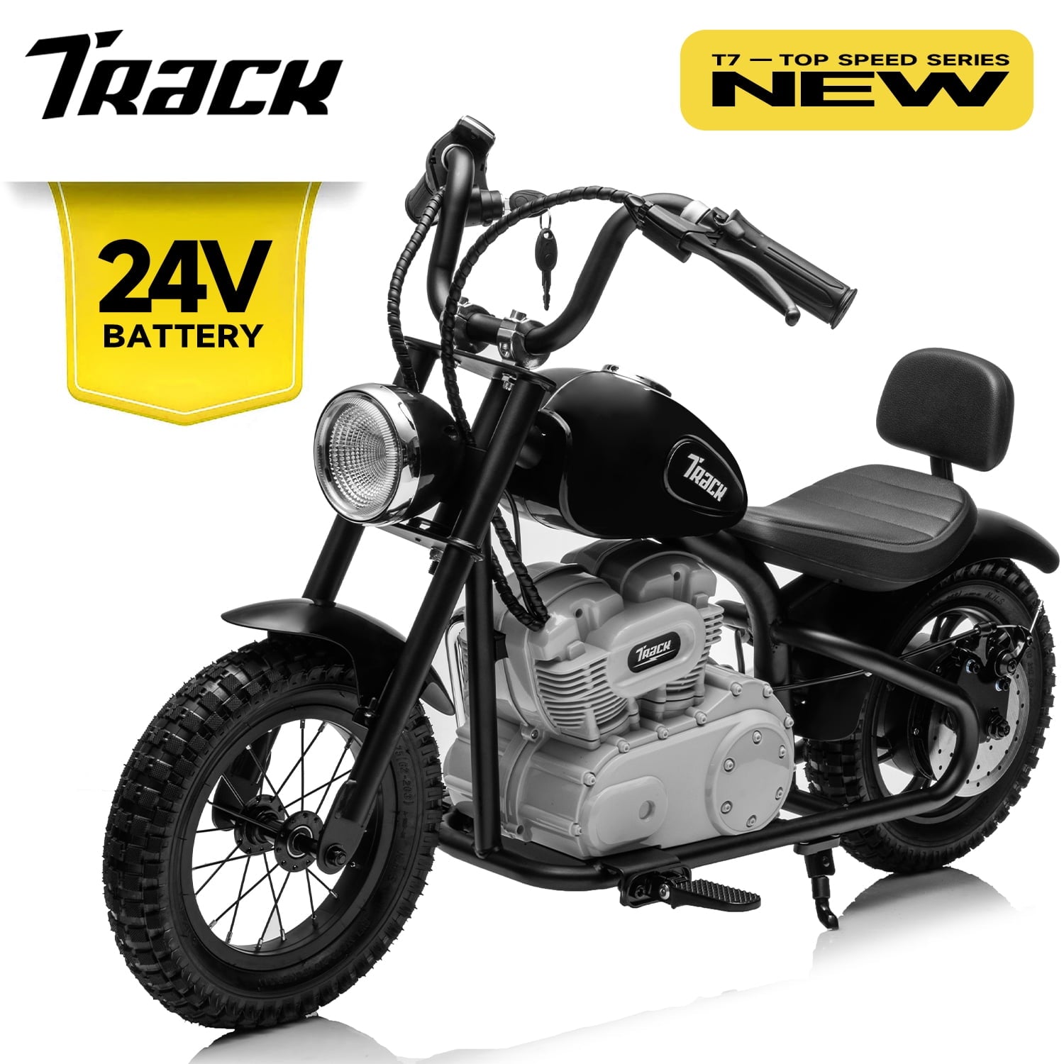 Track 7 24V Electric Dirt Bike for kids, 250W Ride on Motorcycle with Twist Grip Throttle, Hand-Operated Brakes, Key Start, Off-Road Motocross Speed Up to 10 MPH, Age 8+, Pink
