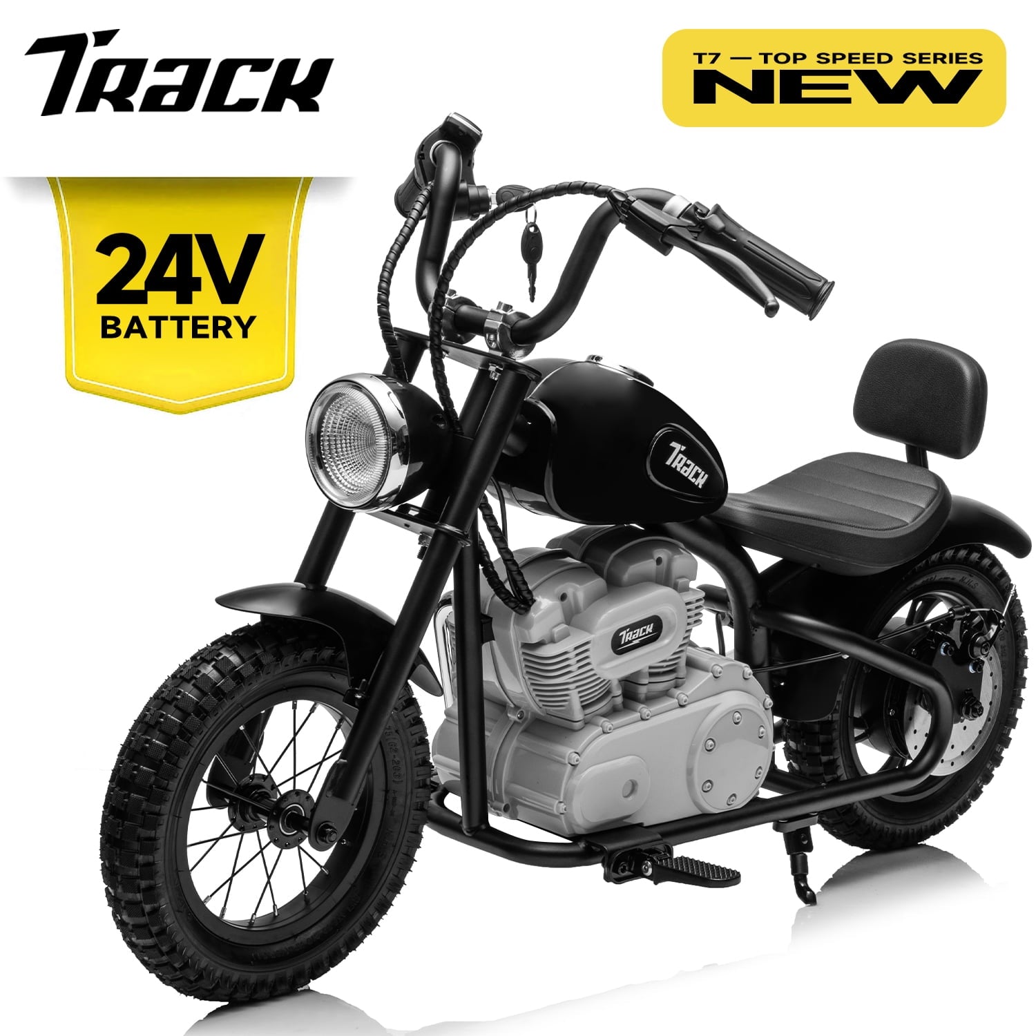 Track 7 24V Electric Dirt Bike for kids, 250W Ride on Motorcycle with Twist Grip Throttle, Hand-Operated Brakes, Key Start, Off-Road Motocross Speed Up to 10 MPH, Age 8+, Blue