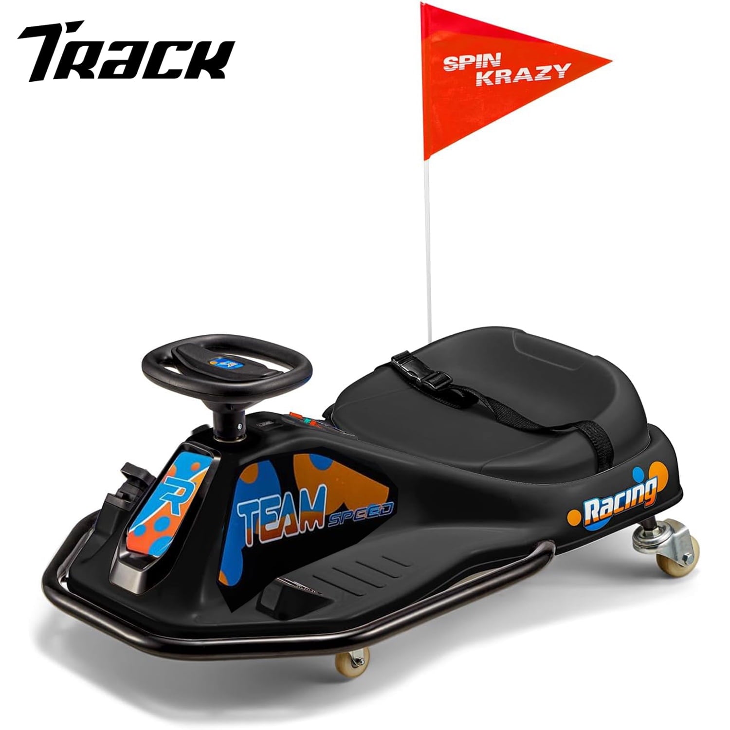 Track 7 24V Electric Drifting Go Kart for Kids, Kids Electric Go Kart w/360-Degree Spin, Music, Bluetooth, Flag, Drift Kart Up to 7.5 mph, Blue