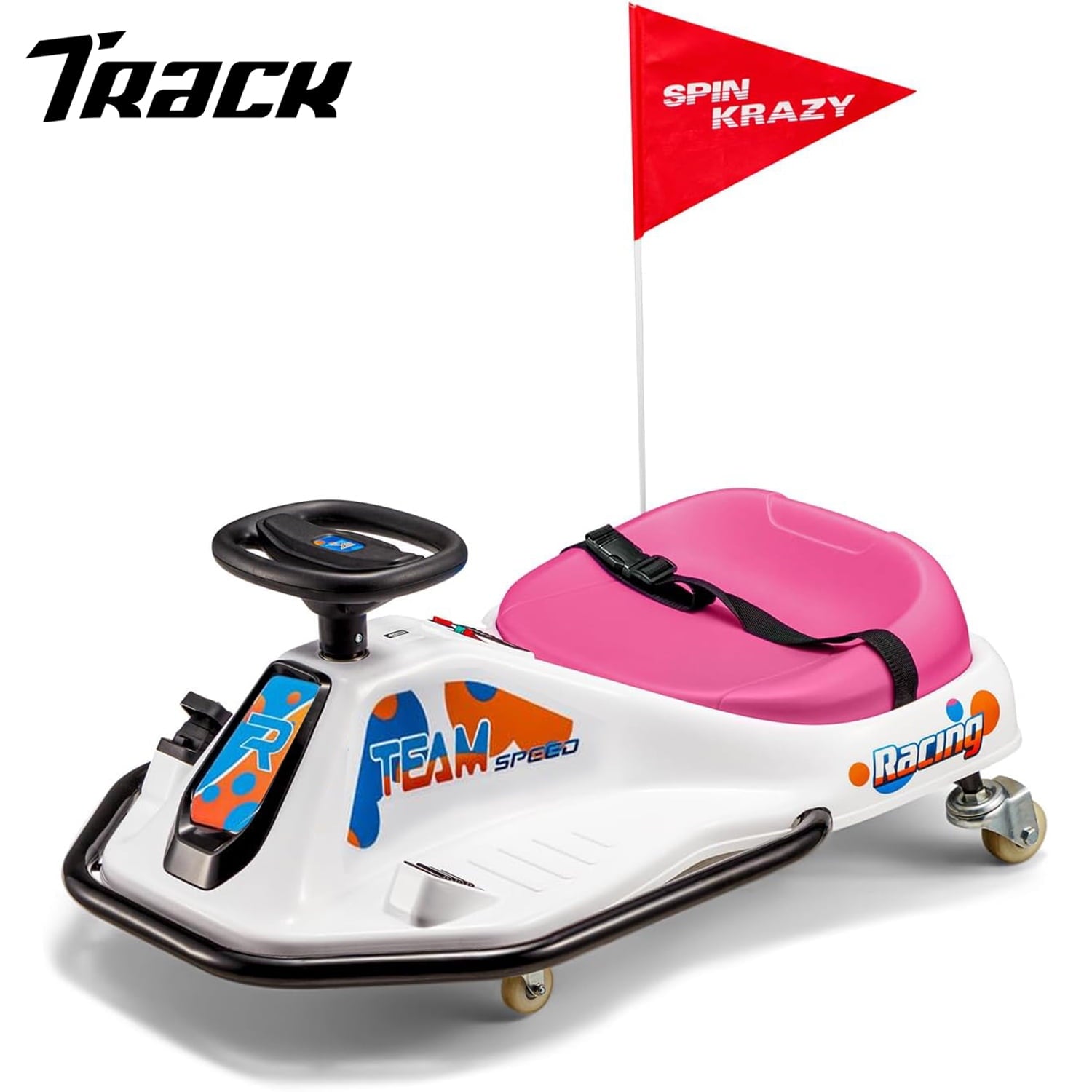 Track 7 24V Electric Drifting Go Kart for Kids, Kids Electric Go Kart w/360-Degree Spin, Music, Bluetooth, Flag, Drift Kart Up to 7.5 mph, Blue