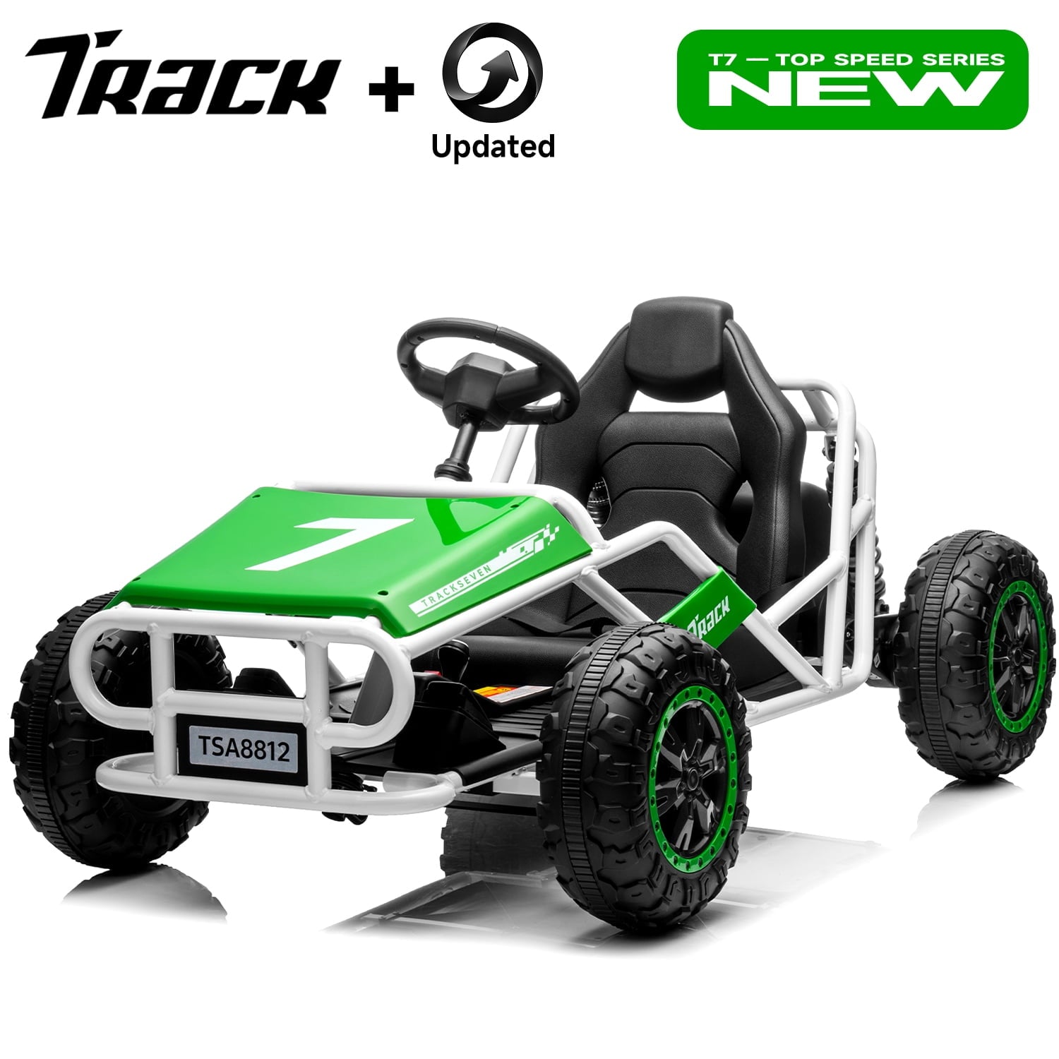 Track 7 24V Electric Go Kart, Racing Go Kart, Independent Electronic Brake Foot Pedal, Durable Full Steel Frame, 7 Mph Max Speed Electric Go Kart, 24V Outdoor Ride On Car for Kids Age 6+, White