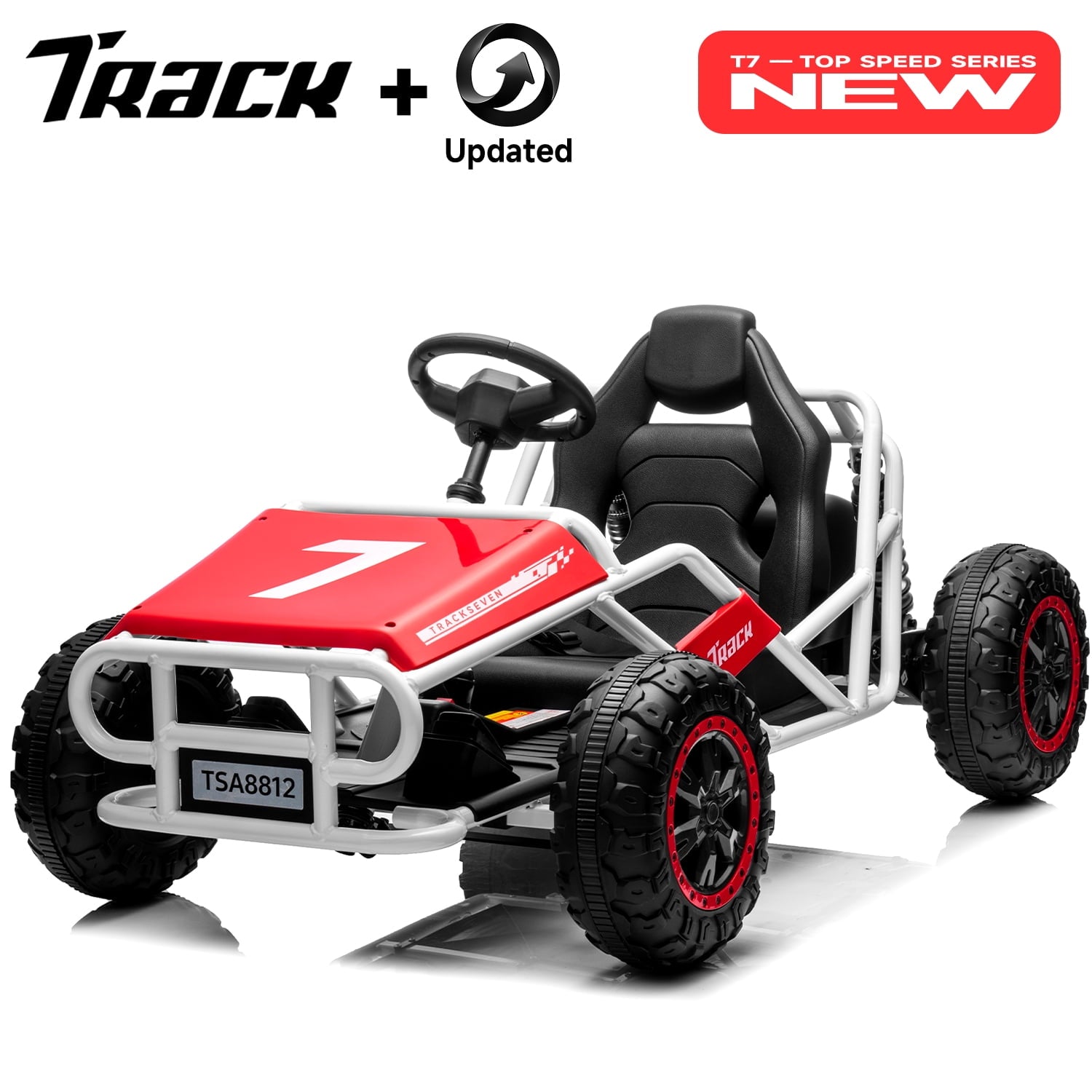 Track 7 24V Electric Go Kart, Racing Go Kart, Independent Electronic Brake Foot Pedal, Durable Full Steel Frame, 7 Mph Max Speed Electric Go Kart, 24V Outdoor Ride On Car for Kids Age 6+, White