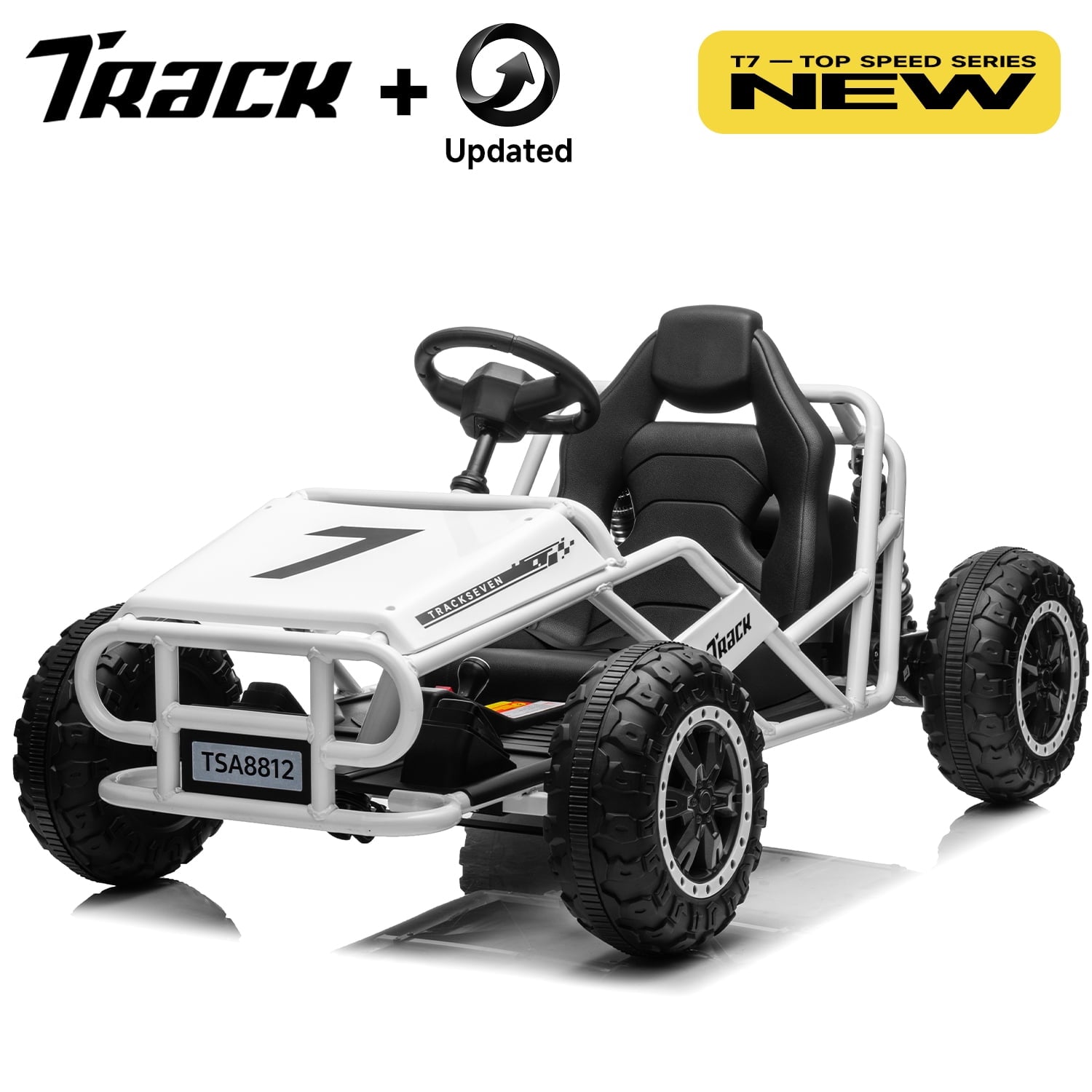 Track 7 24V Electric Go Kart, Racing Go Kart, Independent Electronic Brake Foot Pedal, Durable Full Steel Frame, 7 Mph Max Speed Electric Go Kart, 24V Outdoor Ride On Car for Kids Age 6+, Black