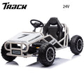 Track 7 24V Electric Go Kart, Outdoor Ride on Car, Go Kart for Kids Age 3-8 Years, Independent Electronic Brake Foot Pedal, Kids Car, White