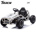 Track 7 24V Electric Go Kart, Outdoor Ride on Car, Go Kart for Kids Age 3-8 Years, Independent Electronic Brake Foot Pedal, Kids Car, White