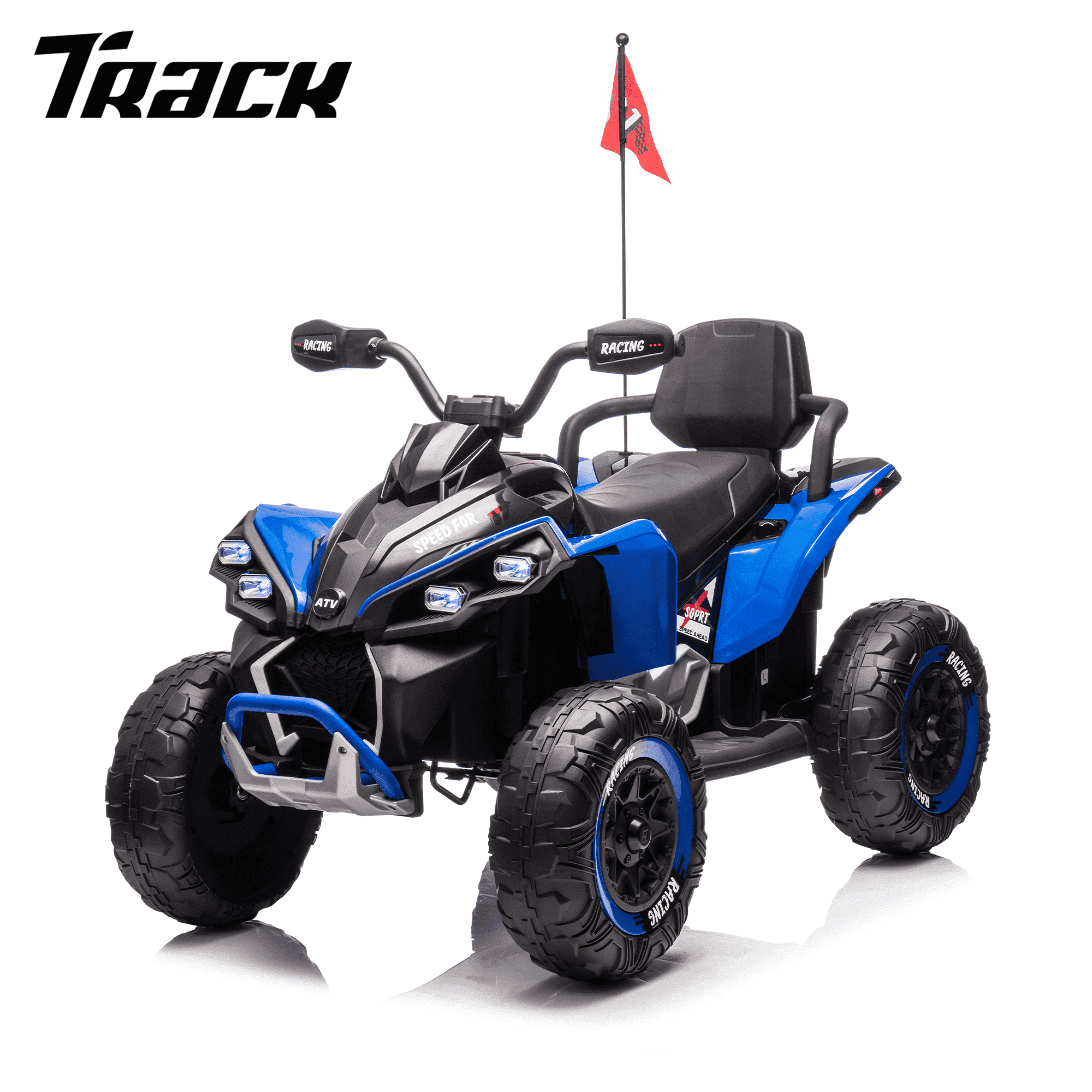 Track 7 24V Kids Electric ATV with Parent Remote Control, Four-Wheel Shock Absorber, Speeds 1.24-3.73 MPH, Bluetooth, MP3 Player, LED Lights, USB, Power Display for Ages 3-12, Black