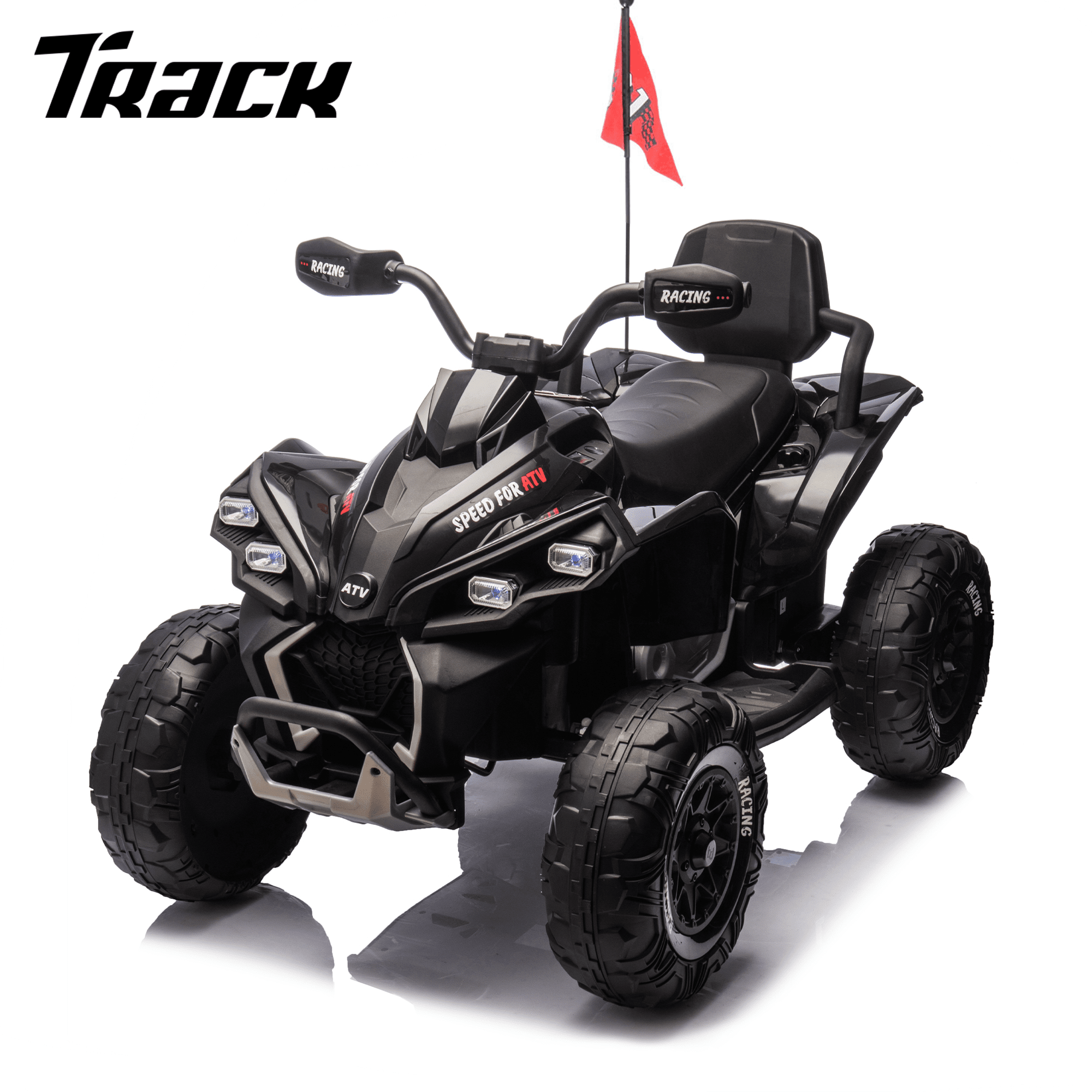 Track 7 24V Kids Electric ATV with Parent Remote Control, Four-Wheel Shock Absorber, Speeds 1.24-3.73 MPH, Bluetooth, MP3 Player, LED Lights, USB, Power Display for Ages 3-12, Black