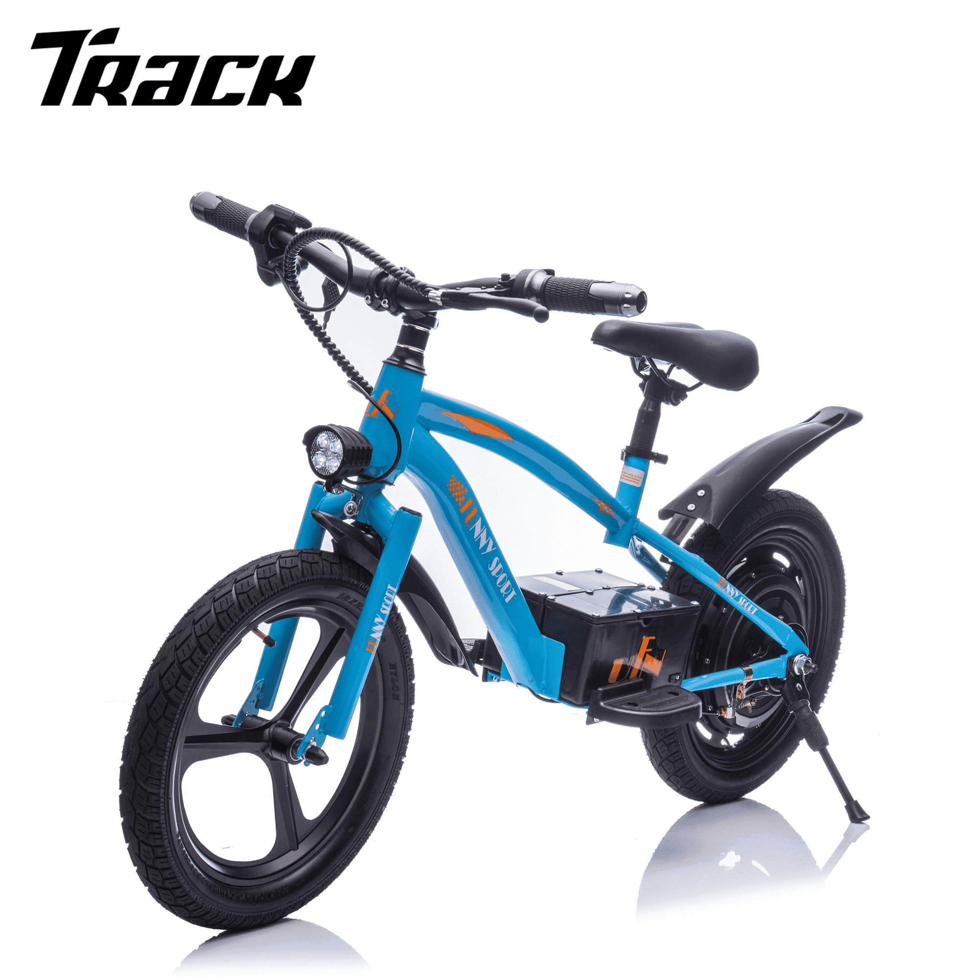 Track Seven 24V Kids Electric Dirt Bike, Ride on Mini Bike, 300W Super Power Motor, Up to 12.43 MPH, 16" Wheels, Adjustable Seat Height, Bright Headlight, Hand-Operated Brakes for Ages 5+, Black