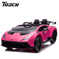 Track 7 24V Kids Ride on Car, Licensed Lamborghini STO Electric Car,2 Seats, 360° Spin, Speeds 1.86-5.59 MPH, LED Lights & Dynamic Music, Foam Wheels & Drift Mode for Ages 3-8, Pink