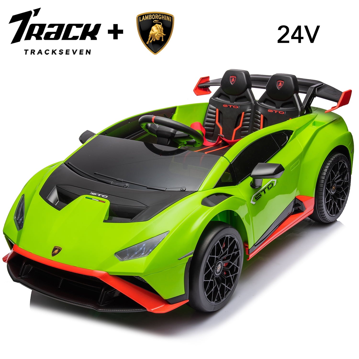 Track 7 24V Kids Ride on Car, Licensed Lamborghini STO Electric Car for Boys Girls, 2-Seater Ride on Drift Car with Remote Control, Music, 360° Spin, Max Speed 6mph, Grey