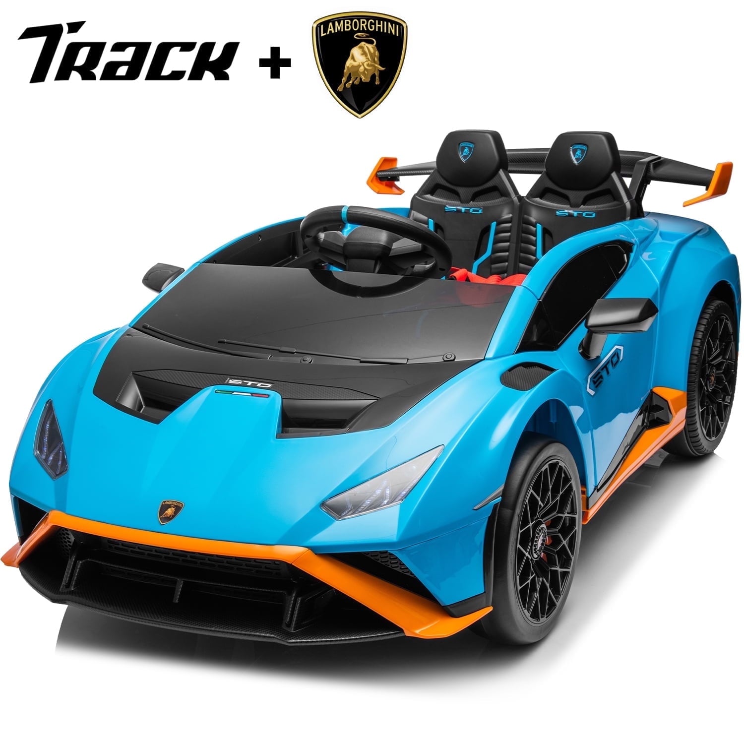 Track 7 24V Kids Ride on Car, Licensed Lamborghini STO Electric Car,2 Seats, 360° Spin, Speeds 1.86-5.59 MPH, LED Lights & Dynamic Music, Foam Wheels & Drift Mode for Ages 3-8, Pink
