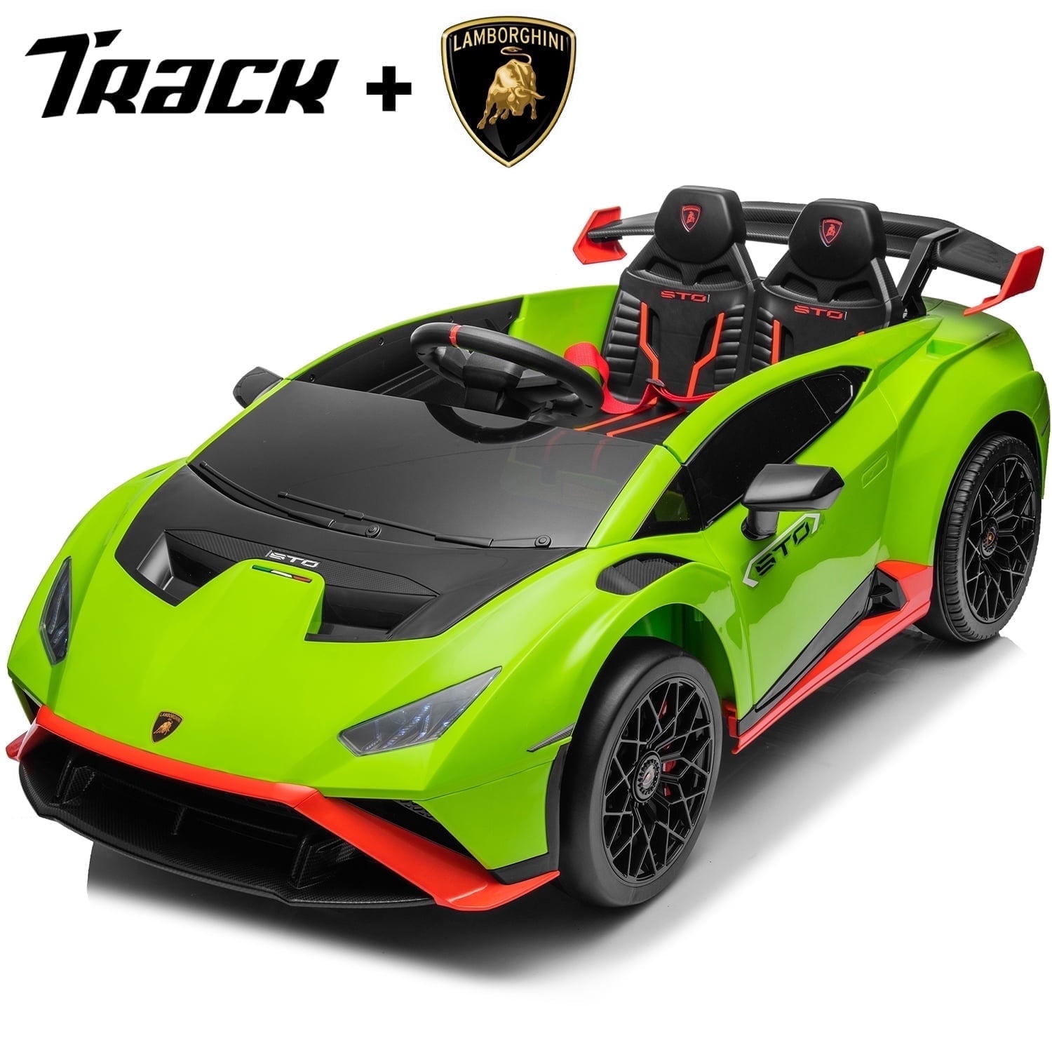 Track Seven 24V Kids Ride on Car, Licensed Lamborghini STO Electric Car for Boys Girls, 2-Seater Ride on Drift Car with Remote Control, Music, 360° Spin, Max Speed 6mph, Pink