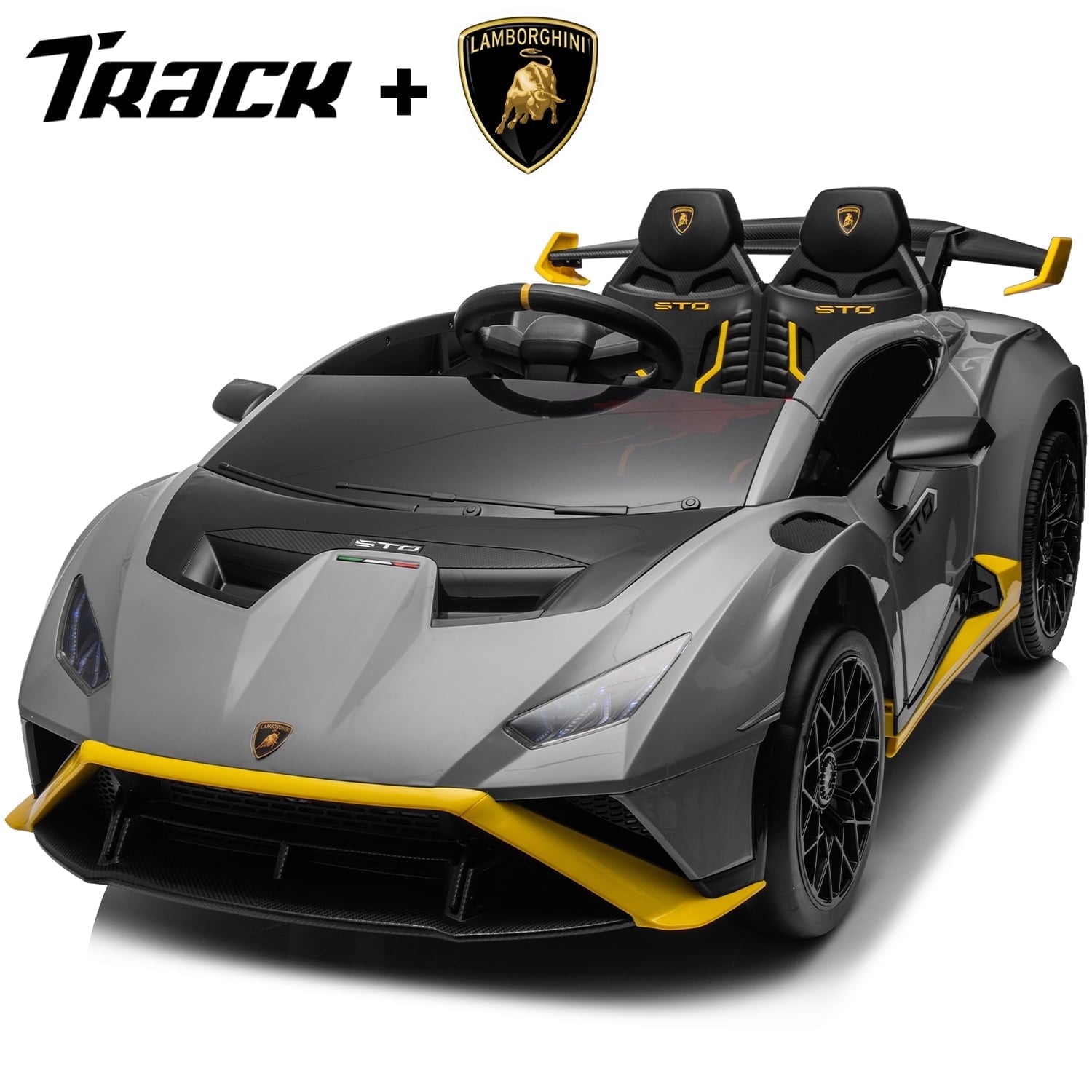 Track Seven 24V Kids Ride on Car, Licensed Lamborghini STO Electric Car for Boys Girls, 2-Seater Ride on Drift Car with Remote Control, Music, 360° Spin, Max Speed 6mph, Pink