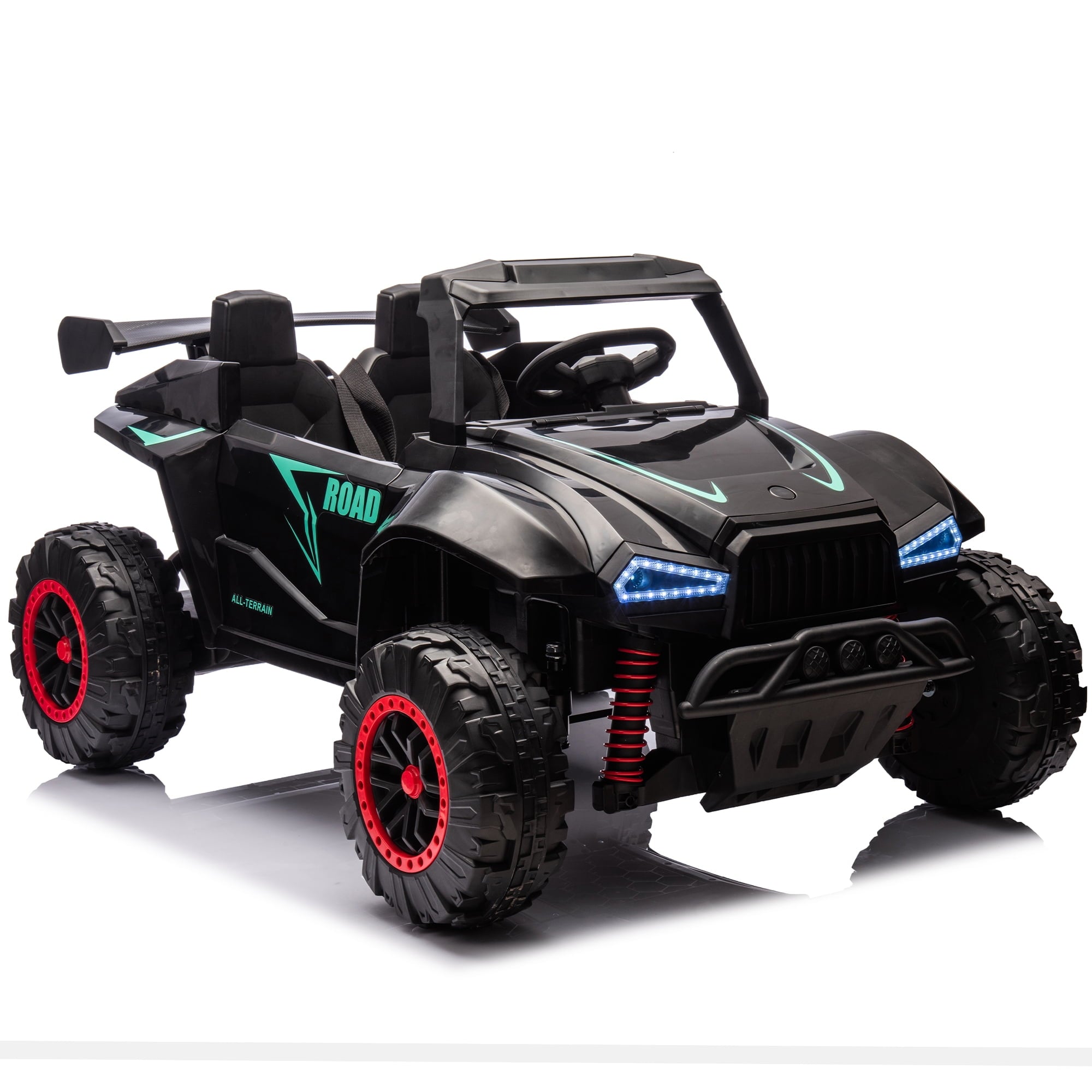 Track 7 24V Kids Ride On Car, 2-Seater Kids Ride On Police Car, 4-Wheel Suspension, with Megaphone, Walkie Talkie, Power Display, Bluetooth, Music, LED Lights for Kids Age 3+, Blue