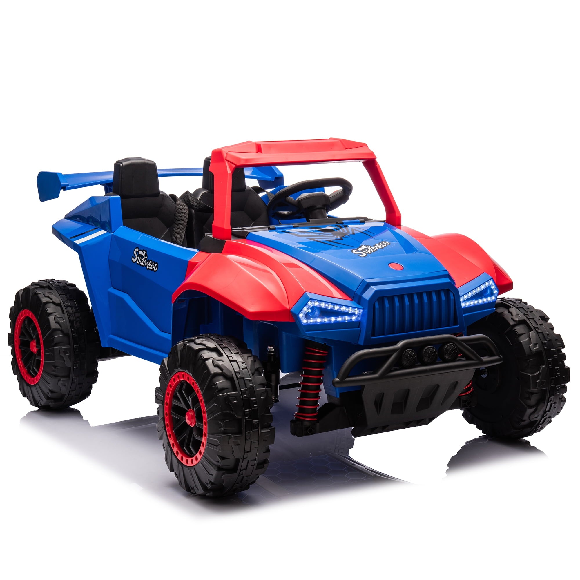 Track 7 24V Kids Ride On Car, 2-Seater Kids Ride On Police Car, 4-Wheel Suspension, with Megaphone, Walkie Talkie, Power Display, Bluetooth, Music, LED Lights for Kids Age 3+, Blue