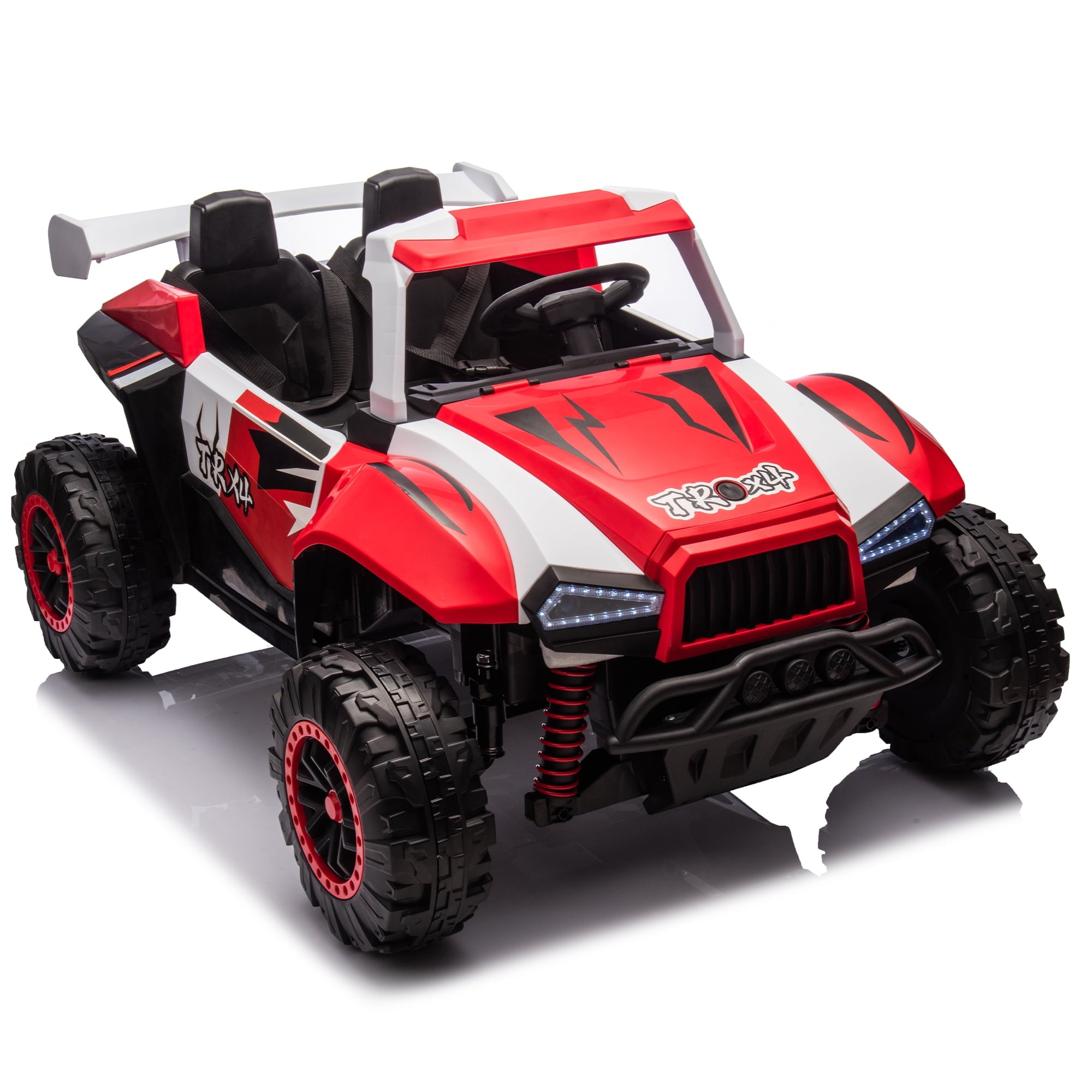 Track 7 24V Kids Ride On Car, 2-Seater Kids Ride On Police Car, 4-Wheel Suspension, with Megaphone, Walkie Talkie, Power Display, Bluetooth, Music, LED Lights for Kids Age 3+, Blue