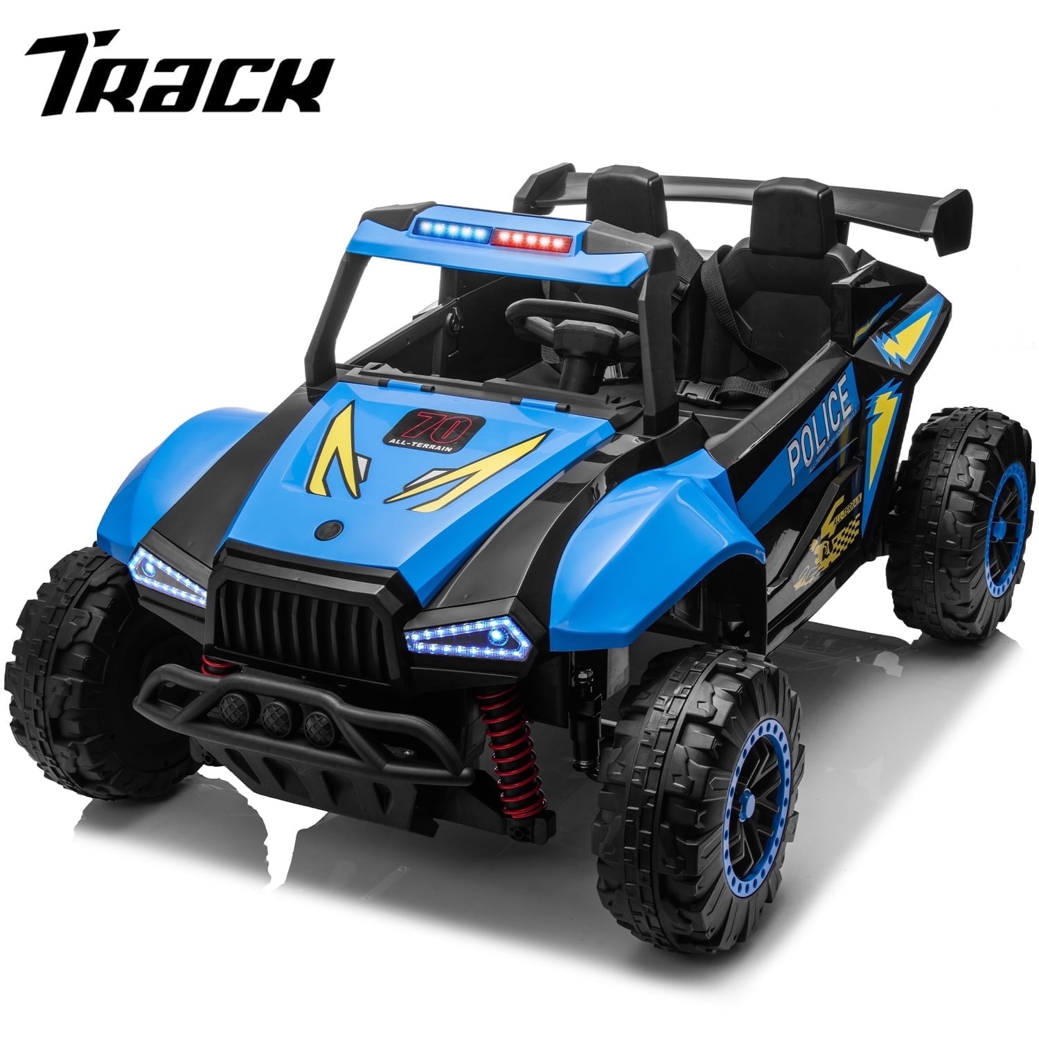 Track 7 24V 2-Seater Ride on Car, Kids Electric Car with Remote Control, 20.4" Extra Width Seat, Bluetooth, Power Display, 24V Ride on Truck for Boys Girls Age 3+, Max Speed 6.21 mph, Blue