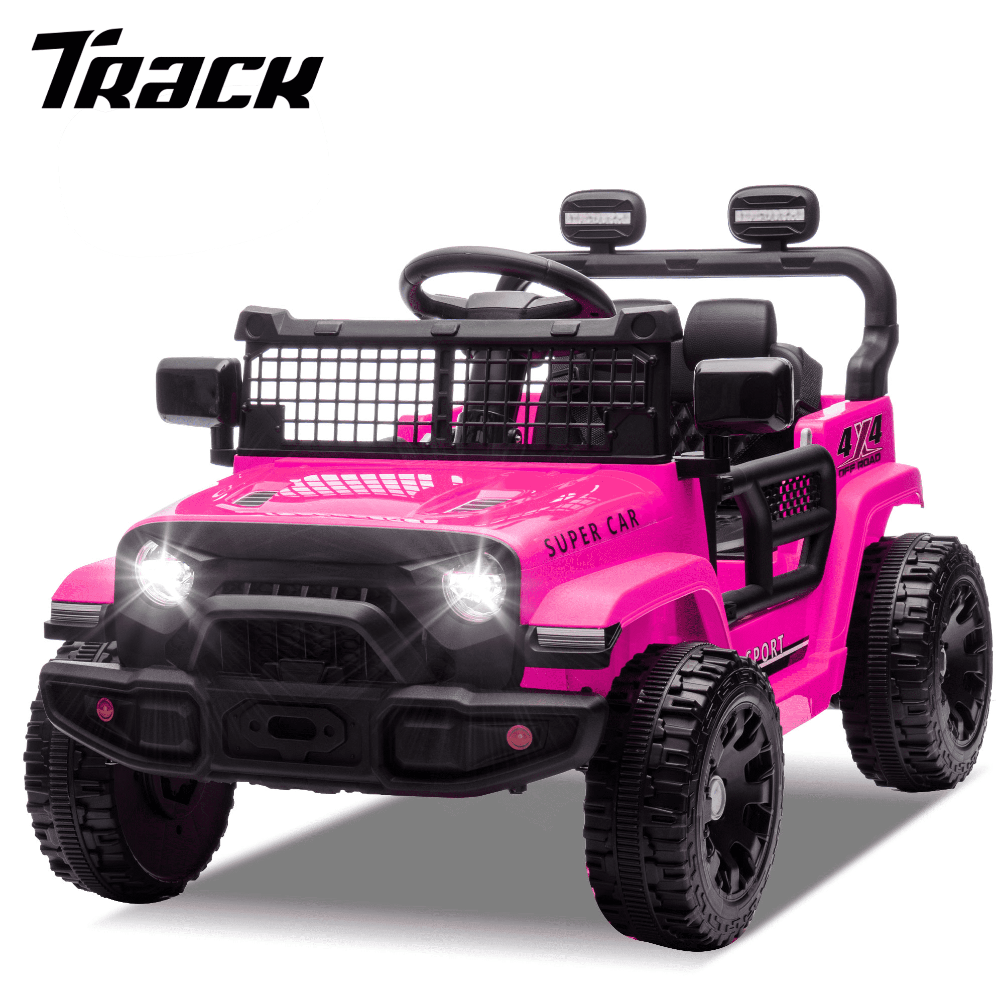 Track 7 24V Kids Ride-On Car with Remote Control, 2WD, Four-Wheel Suspension with Large Wheel Design, Power Display, Bluetooth, MP3 Player, LED Lights, and Speed Control for Ages 2-5, Black