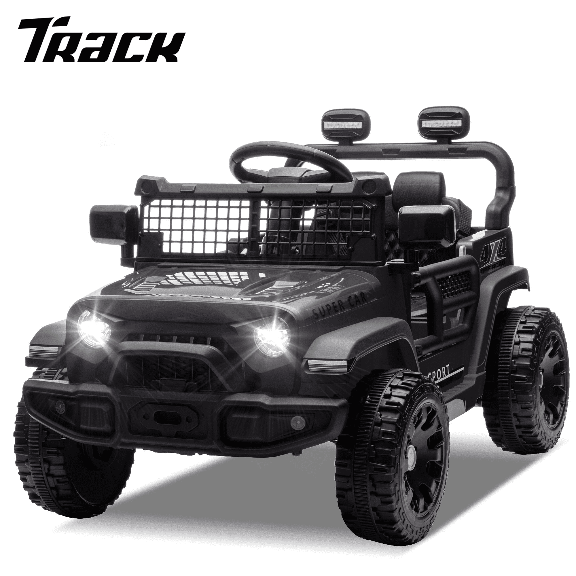 Track 7 24V Kids Ride-On Car with Remote Control, 2WD, Four-Wheel Suspension with Large Wheel Design, Power Display, Bluetooth, MP3 Player, LED Lights, and Speed Control for Ages 2-5, Black