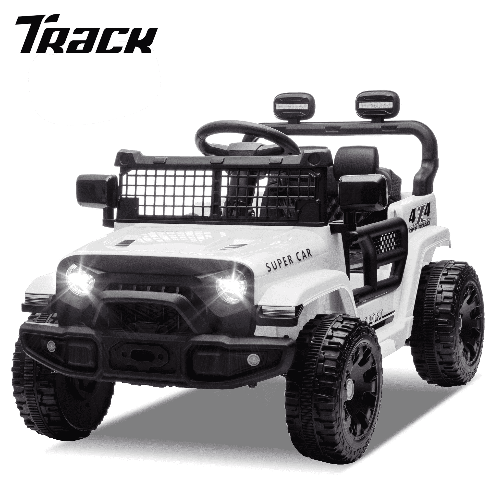 Track 7 24V Kids Ride-On Car with Remote Control, 2WD, Four-Wheel Suspension with Large Wheel Design, Power Display, Bluetooth, MP3 Player, LED Lights, and Speed Control for Ages 2-5, Black