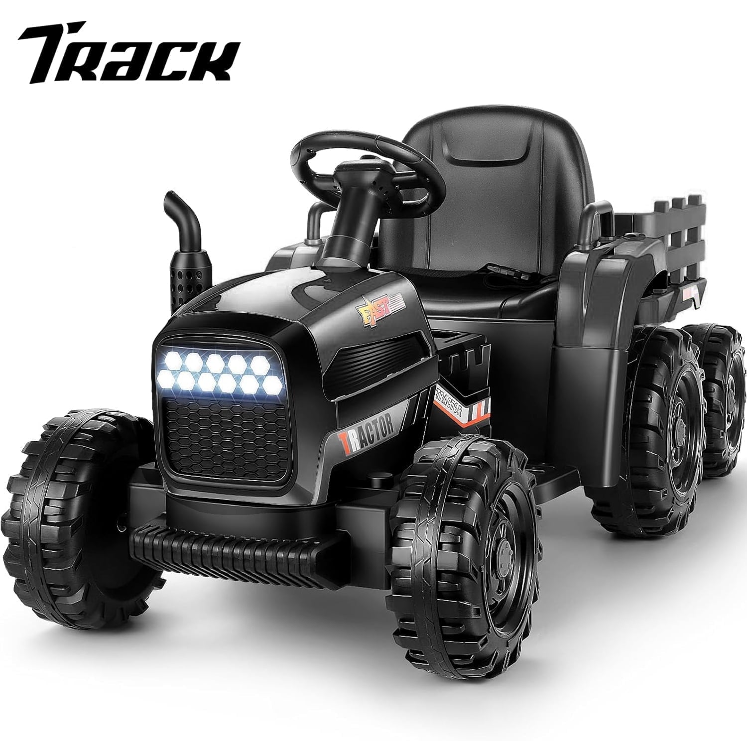 Track 7 24V Kids Ride-On Tractor Trailer, 200W Dual Motor Electric Toy, Remote Control, 3 Speeds (1.86-4.97 MPH), Bluetooth/MP3/USB, LED Lights & Safety Belt for Ages 3+, Green