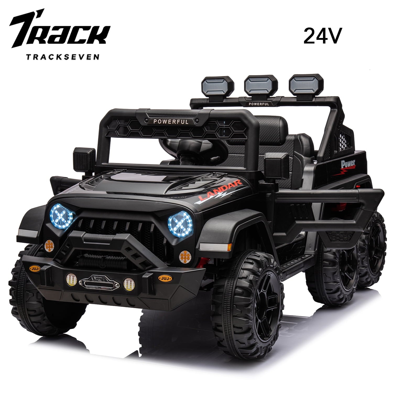 Track 7 24V Kids Ride on Pickup Truck, 4WD Ride on Car with Remote Control, Bluetooth, Rear Storage Box, LED Lights, 6- Wheels Electric Car for Boys Girls, Pink