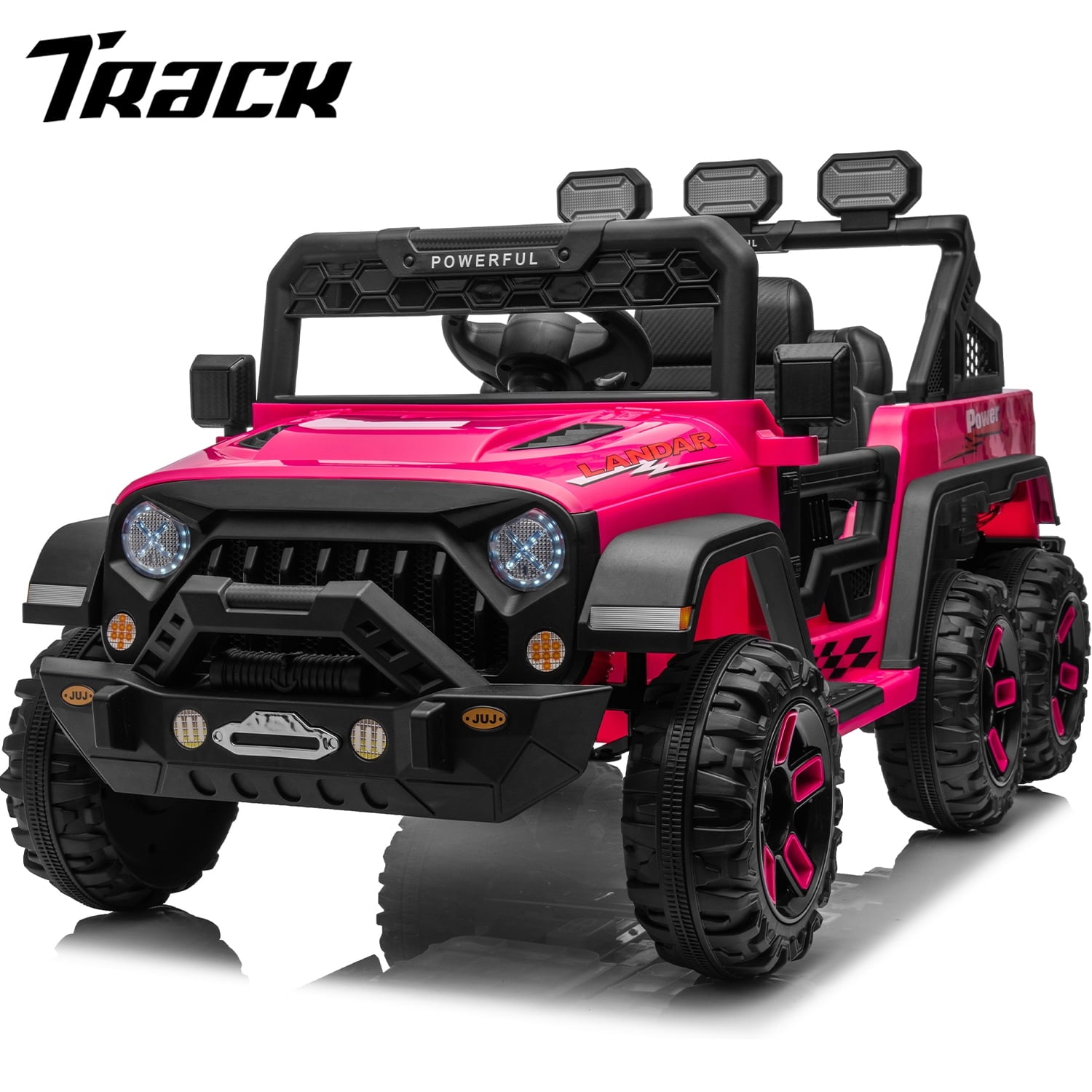 Track 7 24V Kids Ride on Pickup Truck, 4WD Ride on Car with Remote Control, Bluetooth, Rear Storage Box, LED Lights, 6- Wheels Electric Car for Boys Girls, Black