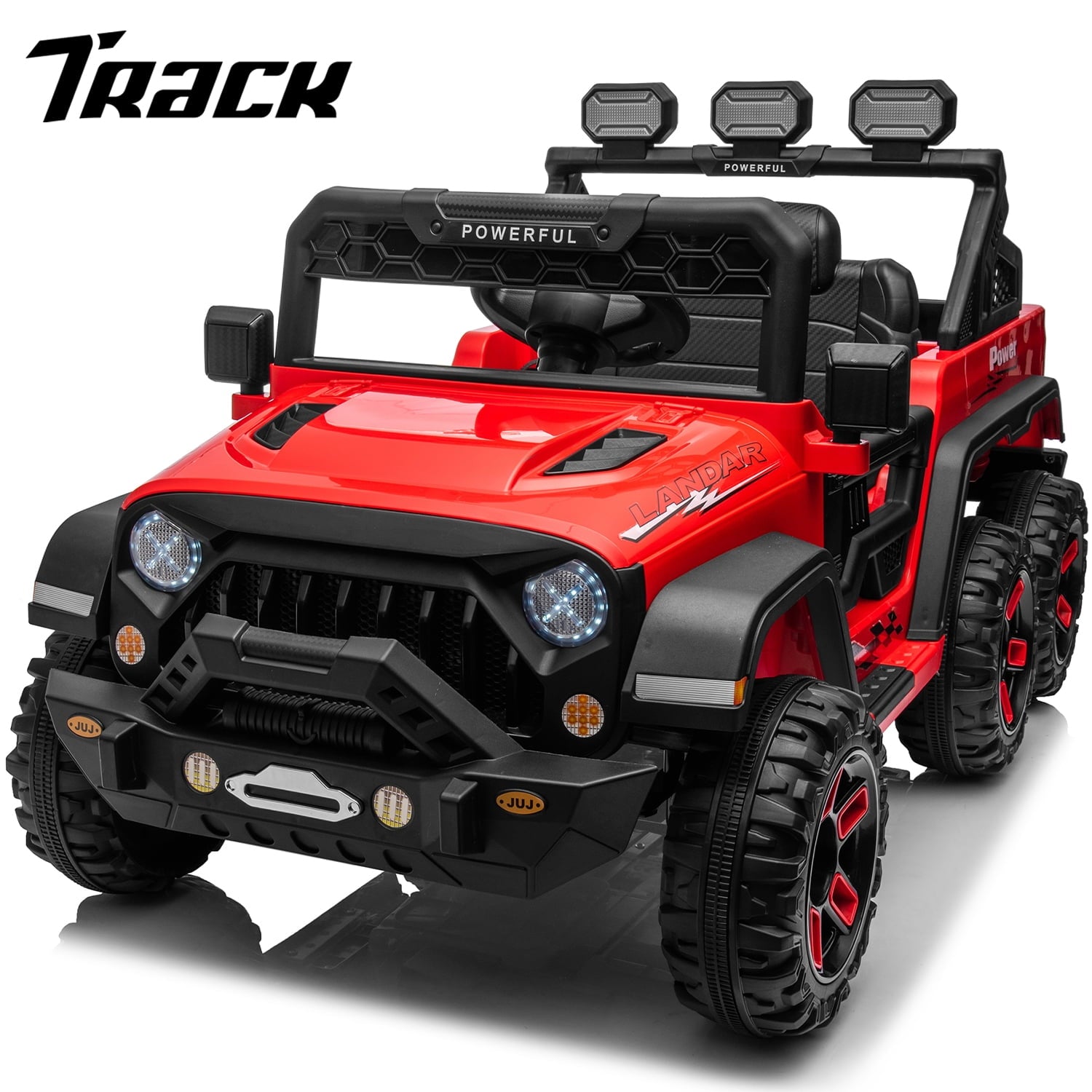 Track 7 24V Kids Ride on Pickup Truck, 4WD Ride on Car with Remote Control, Bluetooth, Rear Storage Box, LED Lights, 6- Wheels Electric Car for Boys Girls, Black