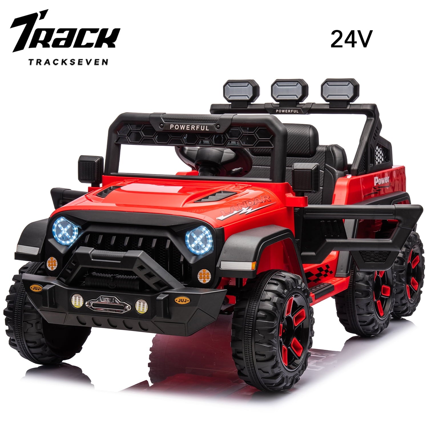 Track 7 24V Kids Ride on Pickup Truck, 4WD Ride on Car with Remote Control, Bluetooth, Rear Storage Box, LED Lights, 6- Wheels Electric Car for Boys Girls, Pink