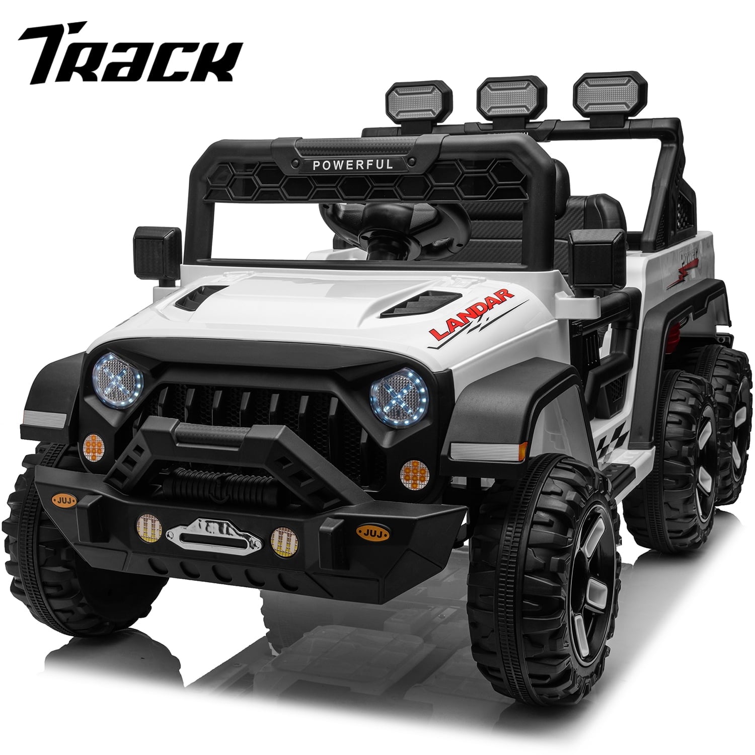 Track 7 24V Kids Ride on Pickup Truck, 4WD Ride on Car with Remote Control, Bluetooth, Rear Storage Box, LED Lights, 6- Wheels Electric Car for Boys Girls, Black