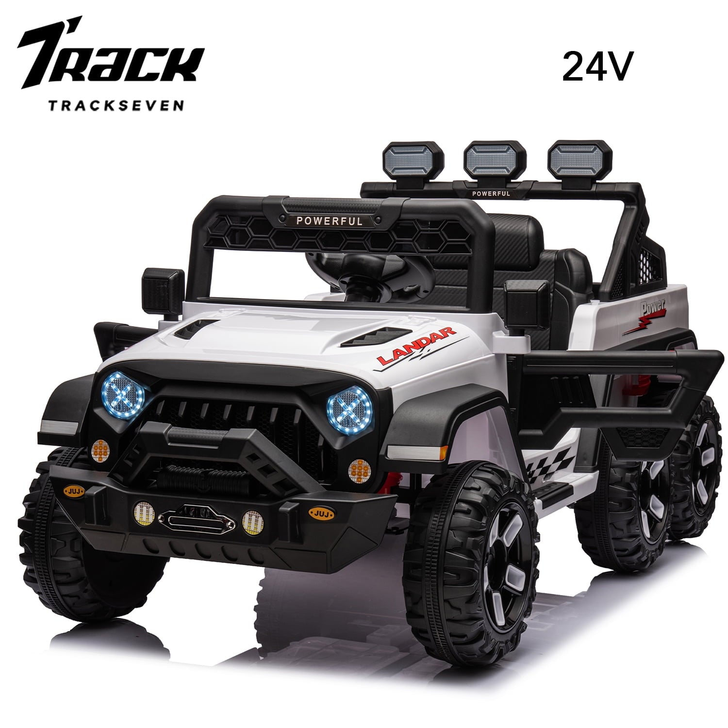 Track 7 24V Kids Ride on Pickup Truck, 4WD Ride on Car with Remote Control, Bluetooth, Rear Storage Box, LED Lights, 6- Wheels Electric Car for Boys Girls, Pink