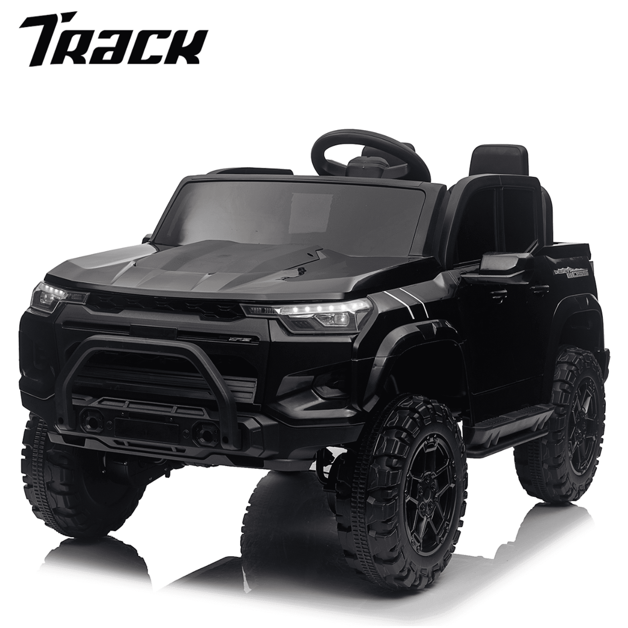 Track 7 24V Ride on Car, 2-Seater Kids Ride on Pickup Car with Remote Control, Bluetooth, 4 x 200W Motor Electric Car, 3 speeds, LED Lights, Spring Suspension, White