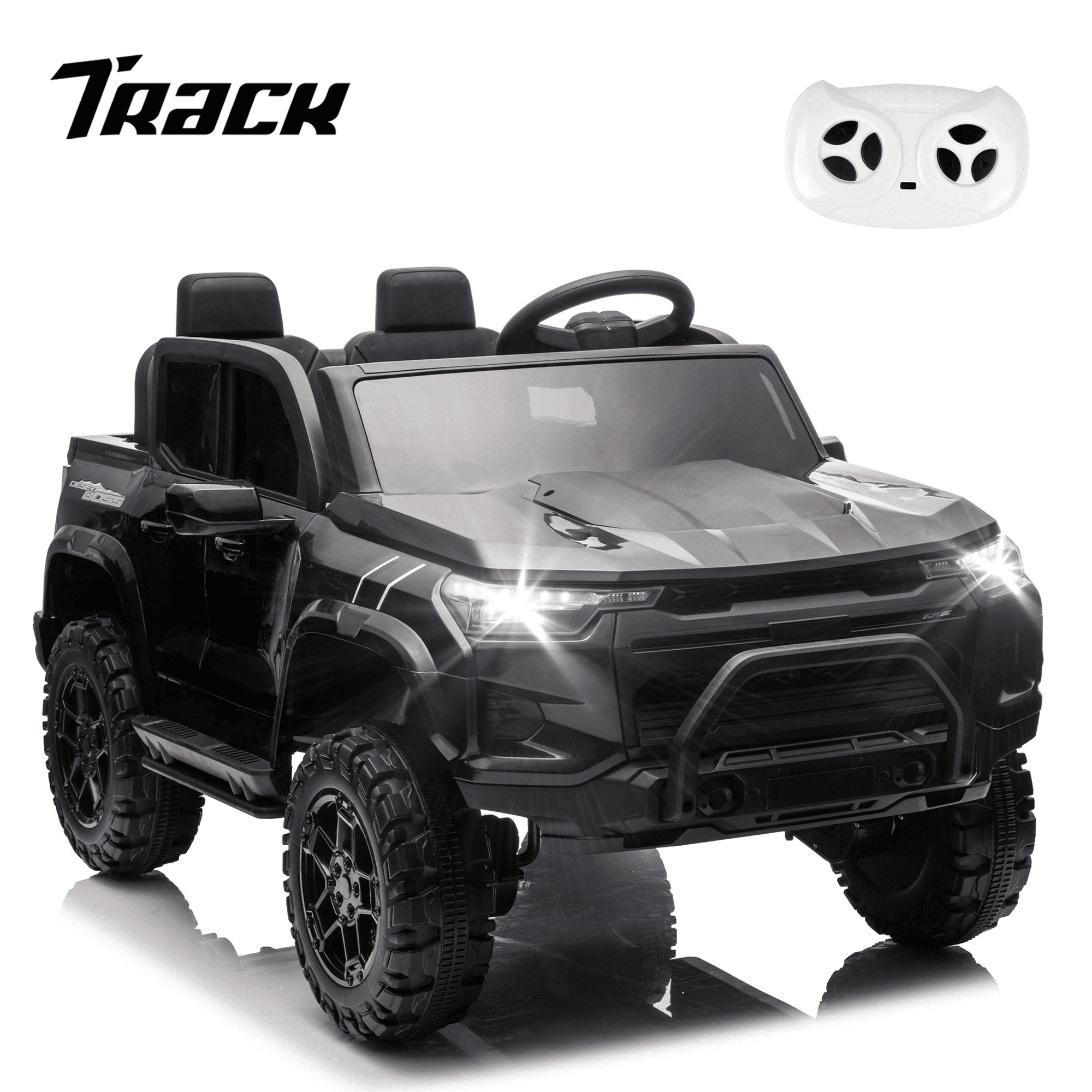 Track 7 24V Ride on Car, 2-Seater Kids Ride on Pickup Police Car with Remote Control, Bluetooth, 4 x 200W Motor Electric Car, 3 speeds, LED Lights, Spring Suspension, Pink