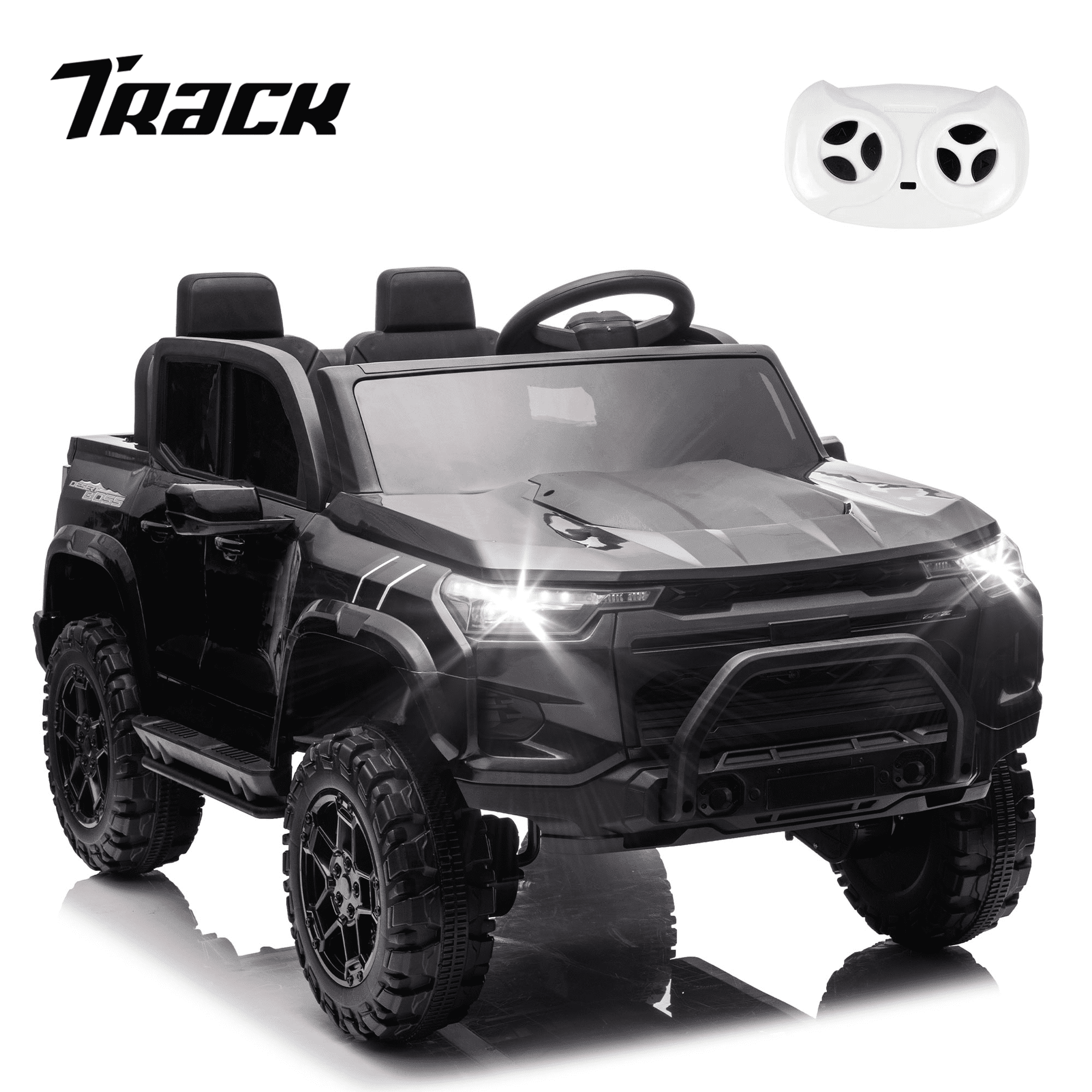 Track 7 24V Ride on Car, 2-Seater Kids Ride on Pickup Car with Remote Control, Bluetooth, 4 x 200W Motor Electric Car, 3 speeds, LED Lights, Spring Suspension, White