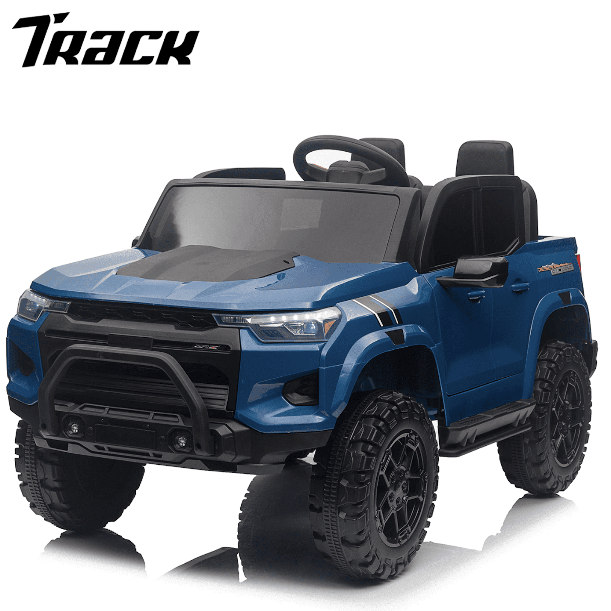 Track 7 24V Ride on Car, 2-Seater Kids Ride on Pickup Car with Remote Control, Bluetooth, 4 x 200W Motor Electric Car, 3 speeds, LED Lights, Spring Suspension, White