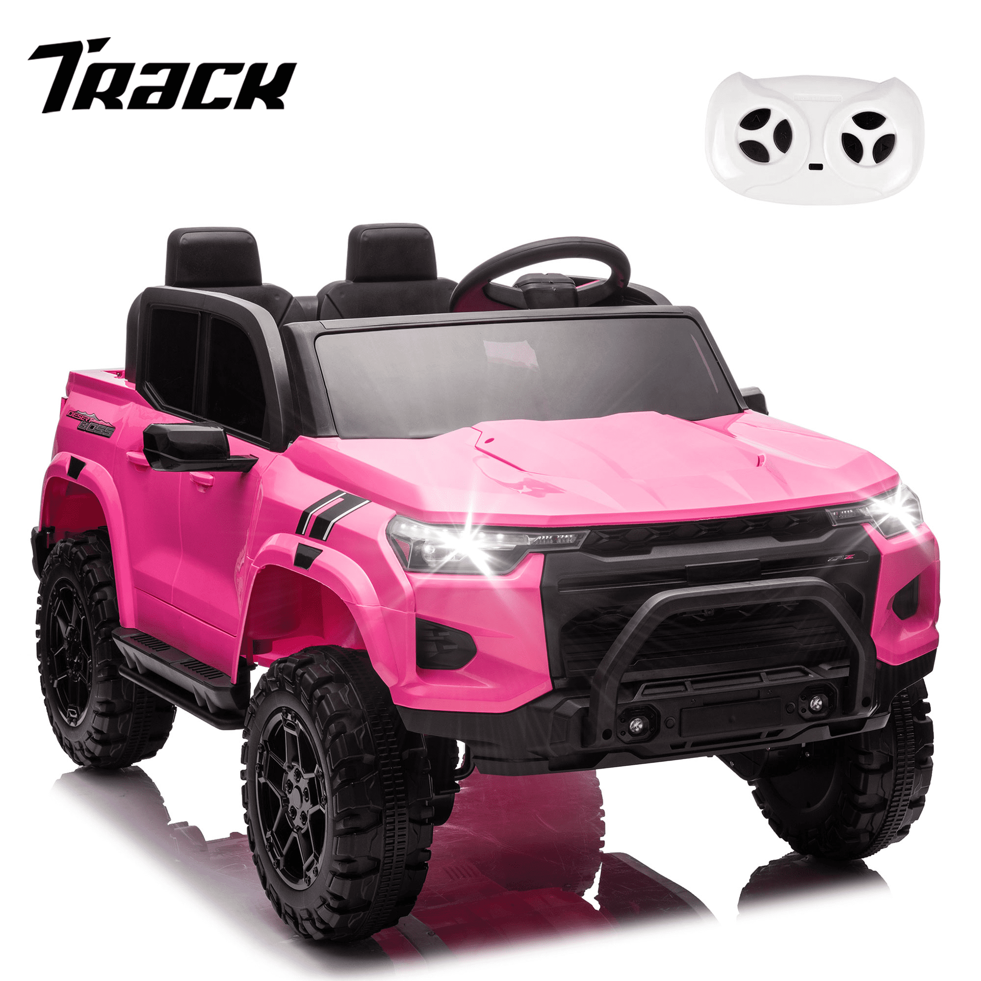 Track 7 24V Ride on Car, 2-Seater Kids Ride on Pickup Car with Remote Control, Bluetooth, 4 x 200W Motor Electric Car, 3 speeds, LED Lights, Spring Suspension, White