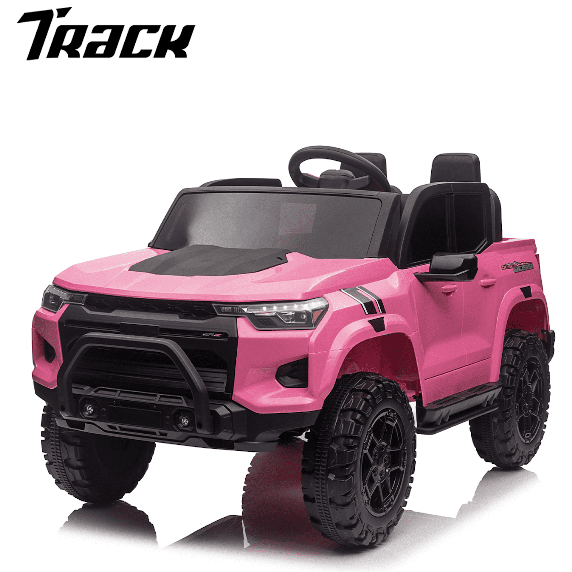 Track 7 24V Ride on Car, 2-Seater Kids Ride on Pickup Car with Remote Control, Bluetooth, 4 x 200W Motor Electric Car, 3 speeds, LED Lights, Spring Suspension, White